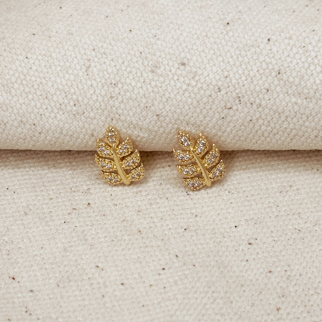 Gold Filled 18k CZ Leaf Stud Earrings