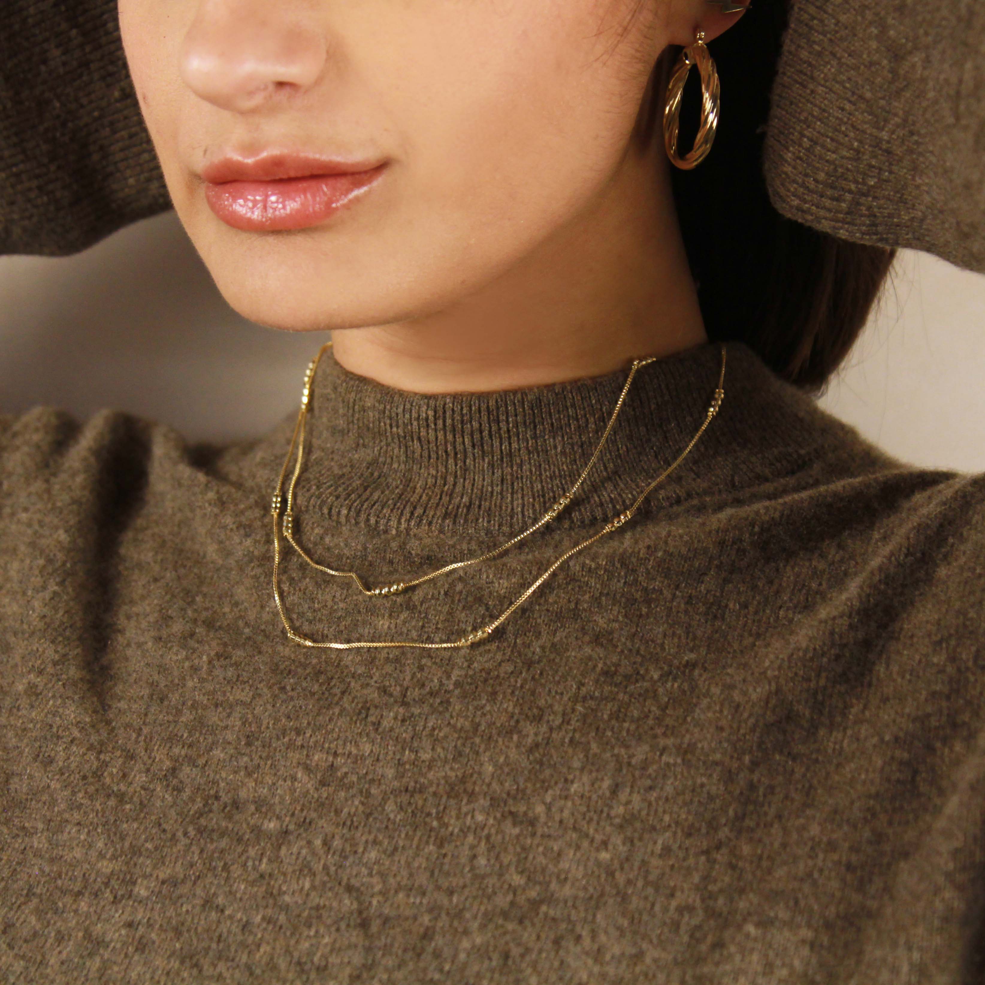 Bead Detailed Box Chain 18k Gold Filled