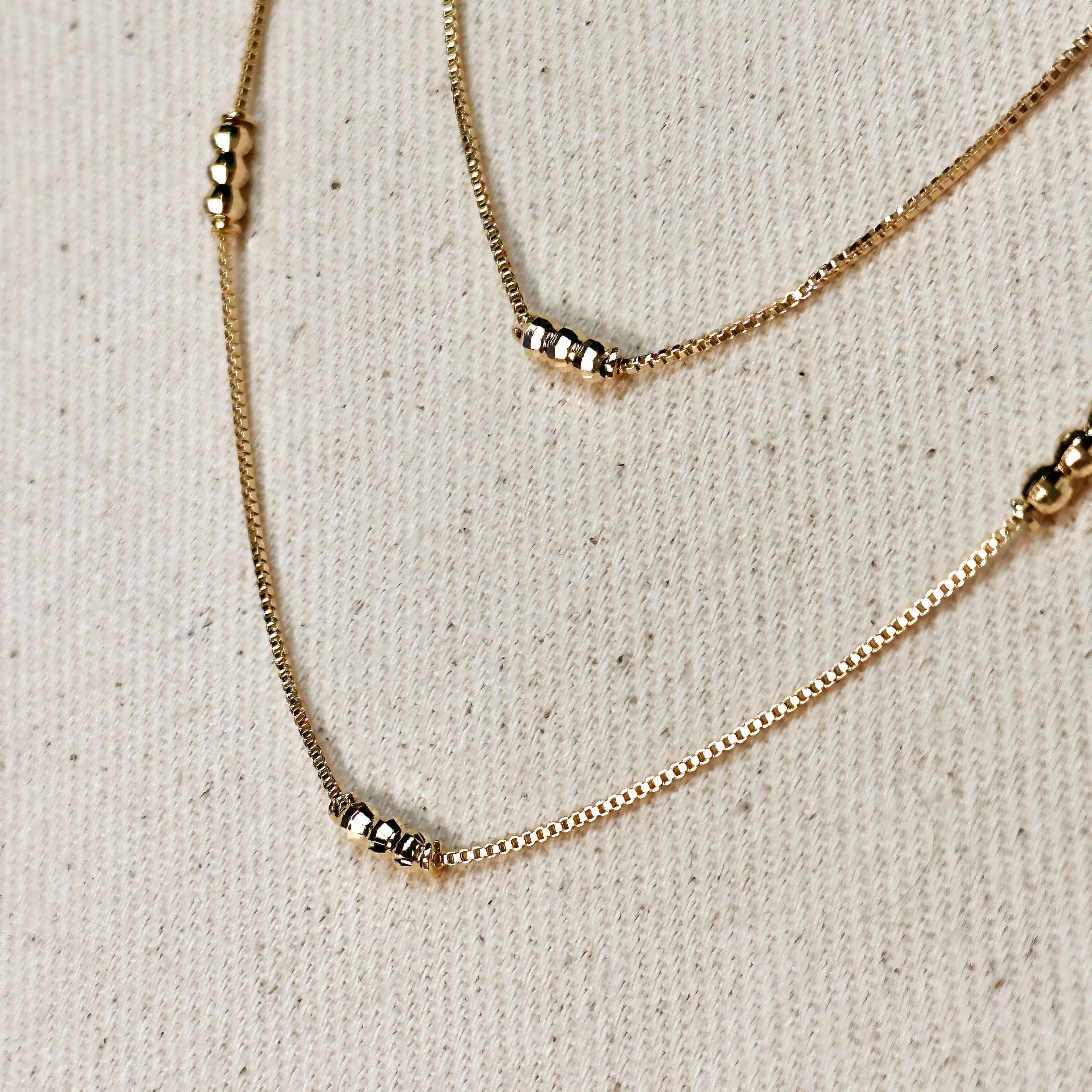 Bead Detailed Box Chain 18k Gold Filled
