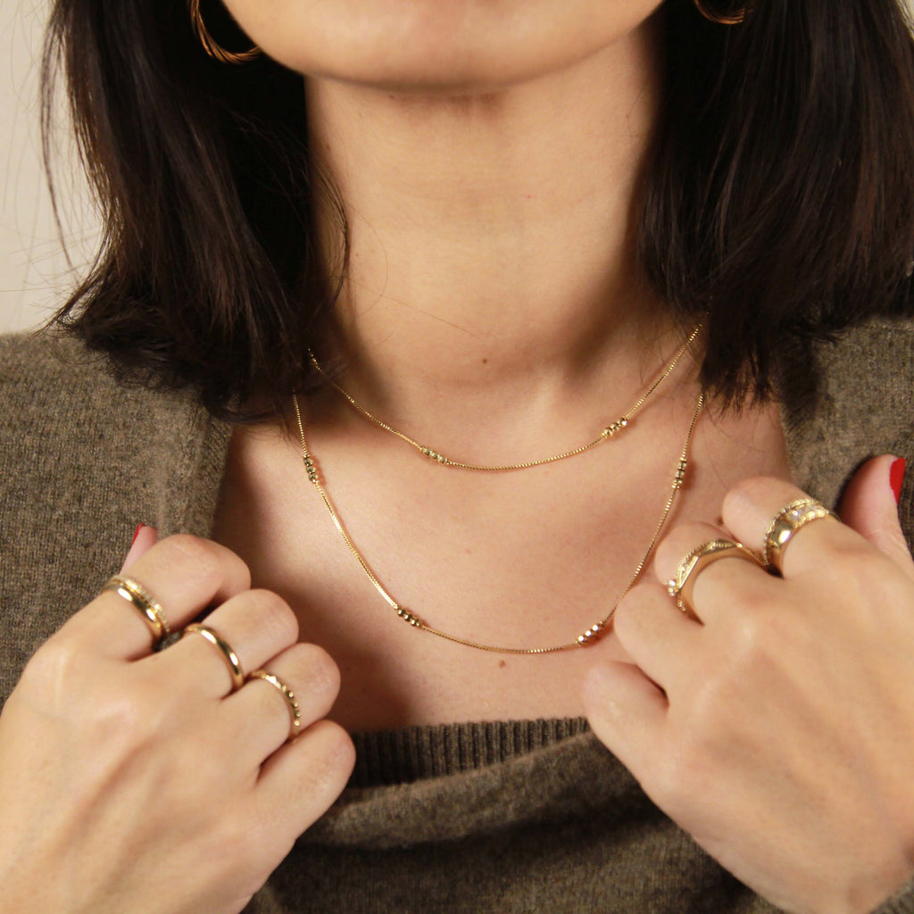 Bead Detailed Box Chain 18k Gold Filled