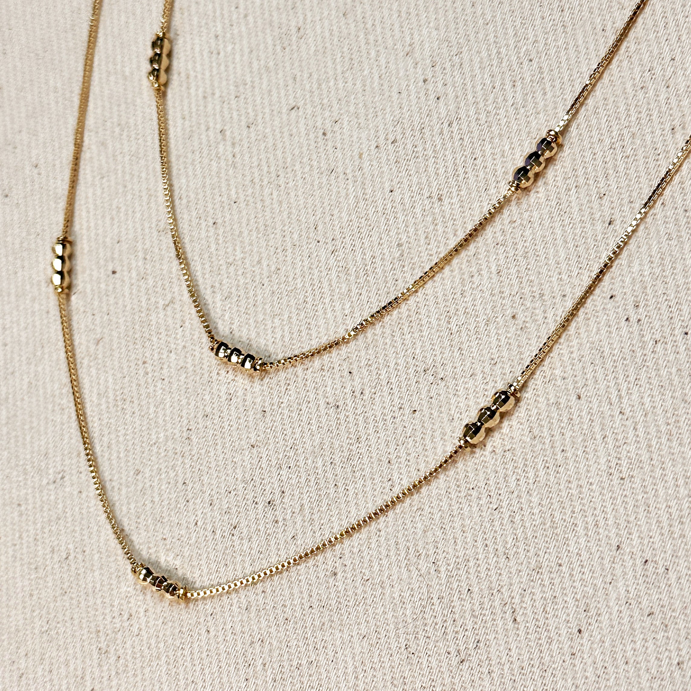 Bead Detailed Box Chain 18k Gold Filled
