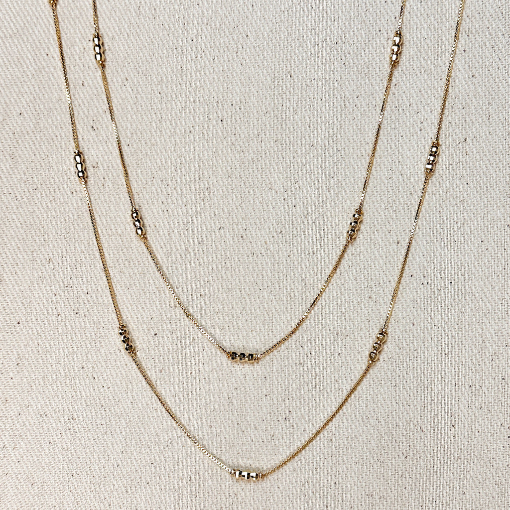 Bead Detailed Box Chain 18k Gold Filled