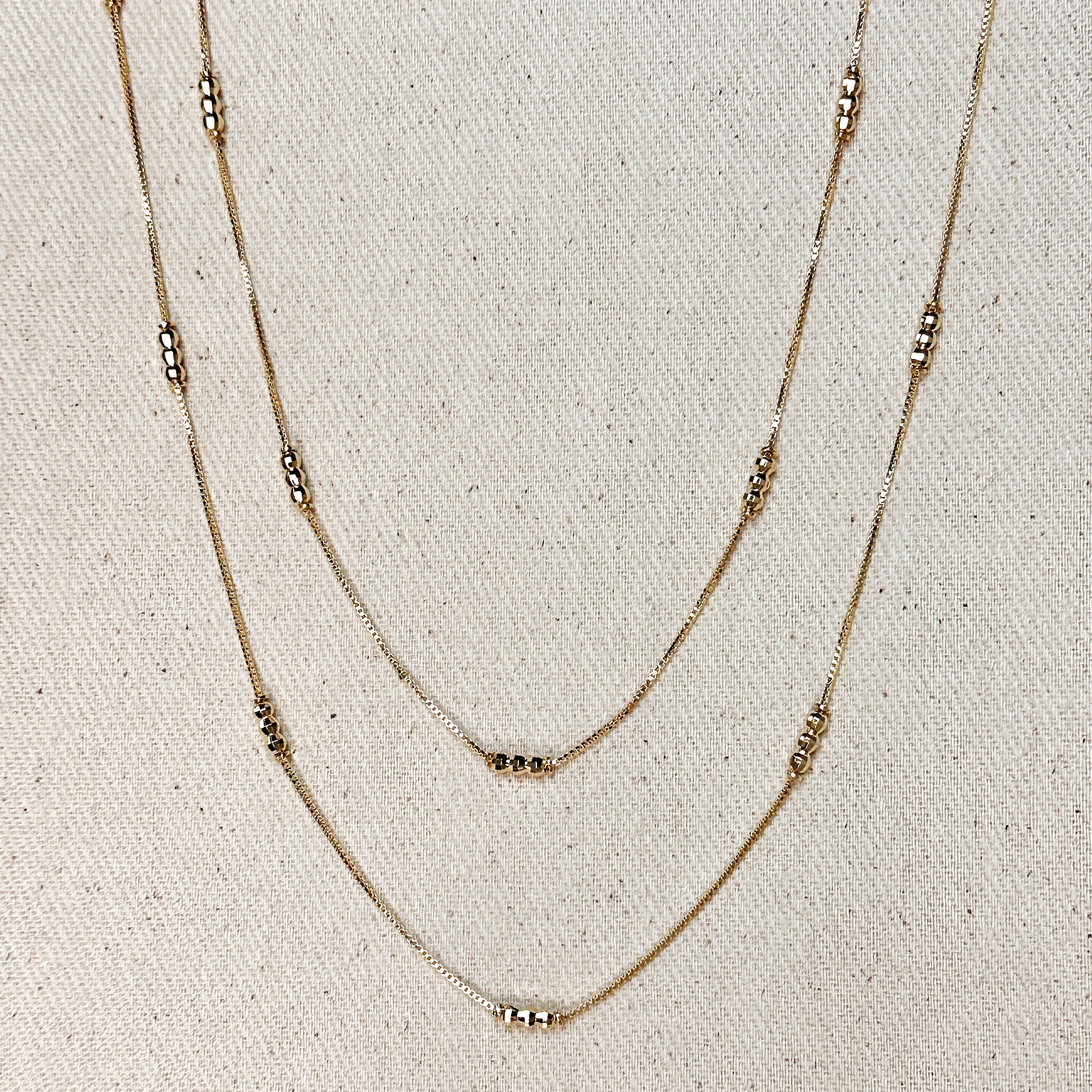 Bead Detailed Box Chain 18k Gold Filled