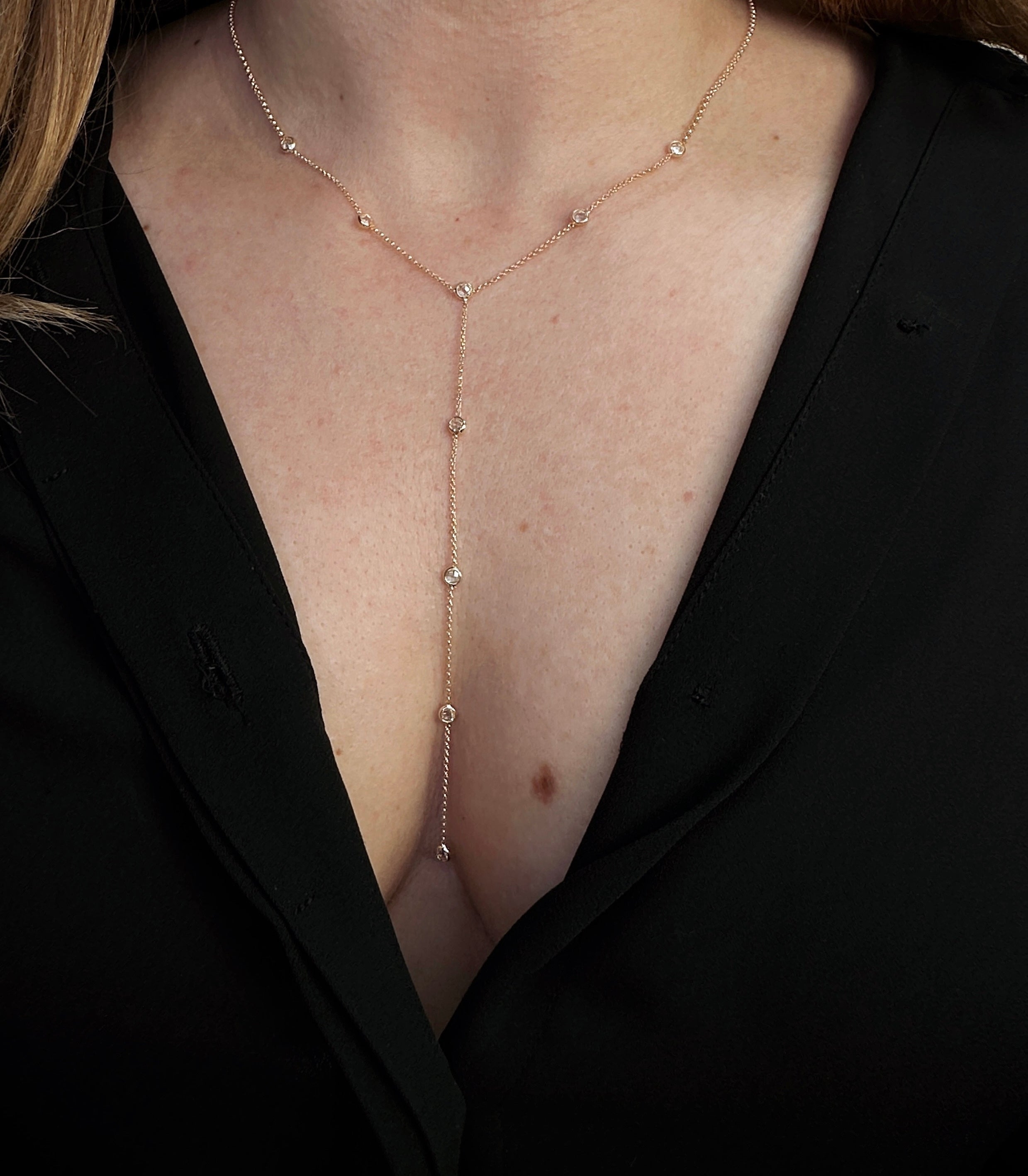 Gold Filled 18k Lariat Necklace With Bezel CZ