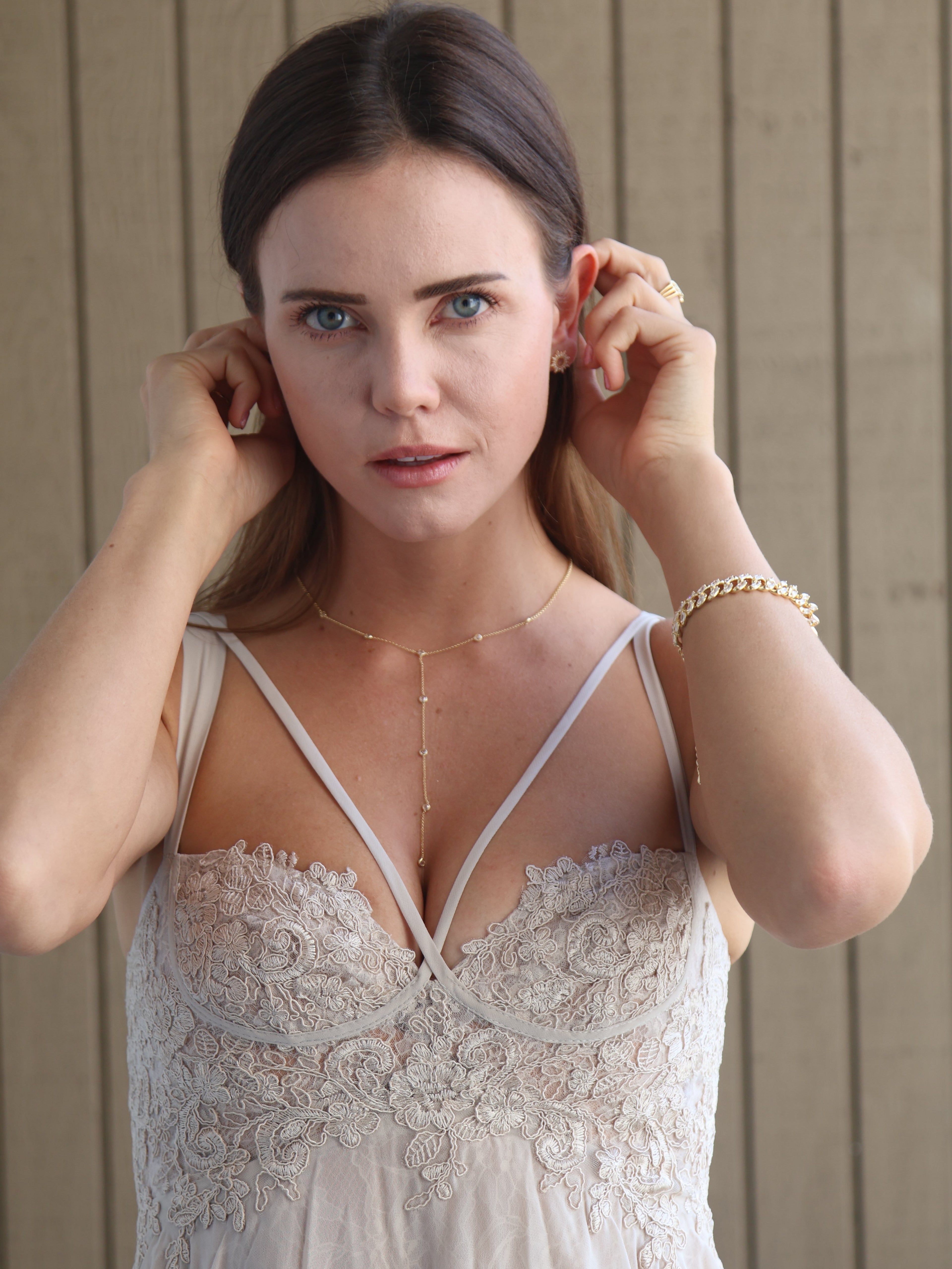 Gold Filled 18k Lariat Necklace With Bezel CZ