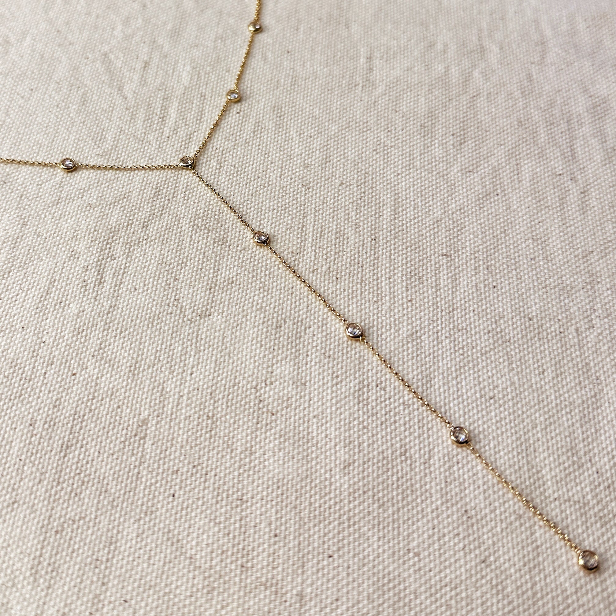 Gold Filled 18k Lariat Necklace With Bezel CZ