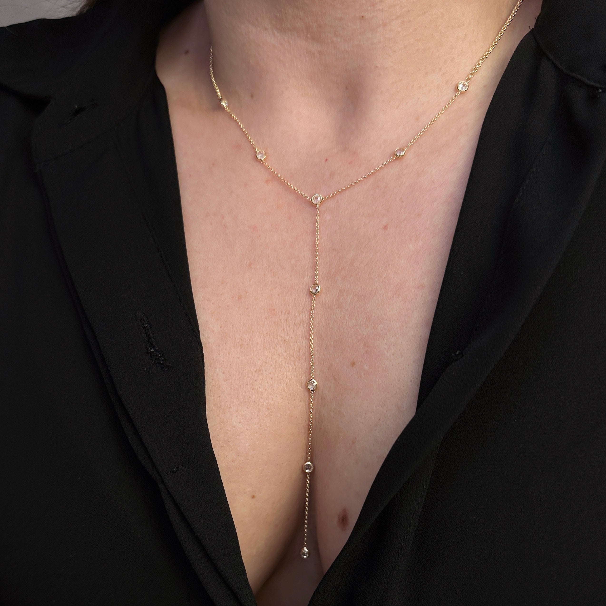 Gold Filled 18k Lariat Necklace With Bezel CZ