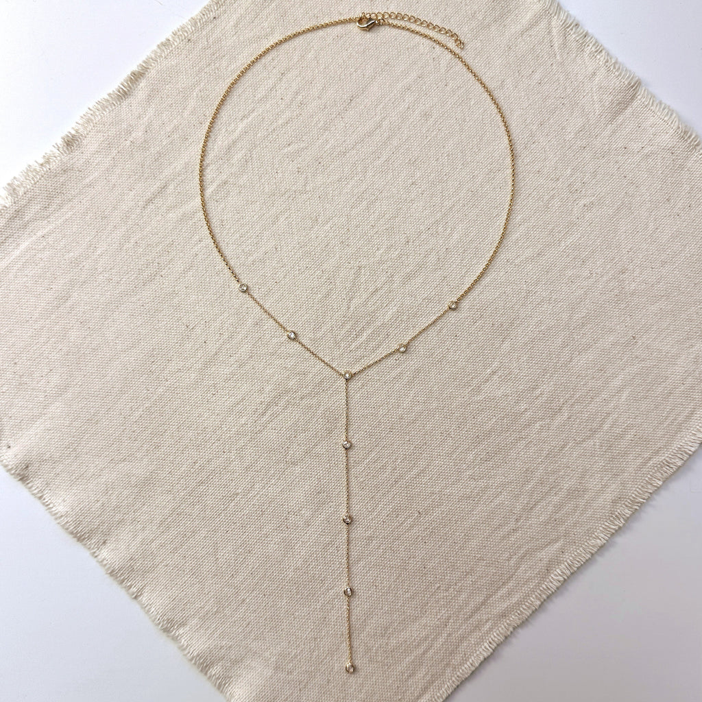 Gold Filled 18k Lariat Necklace With Bezel CZ