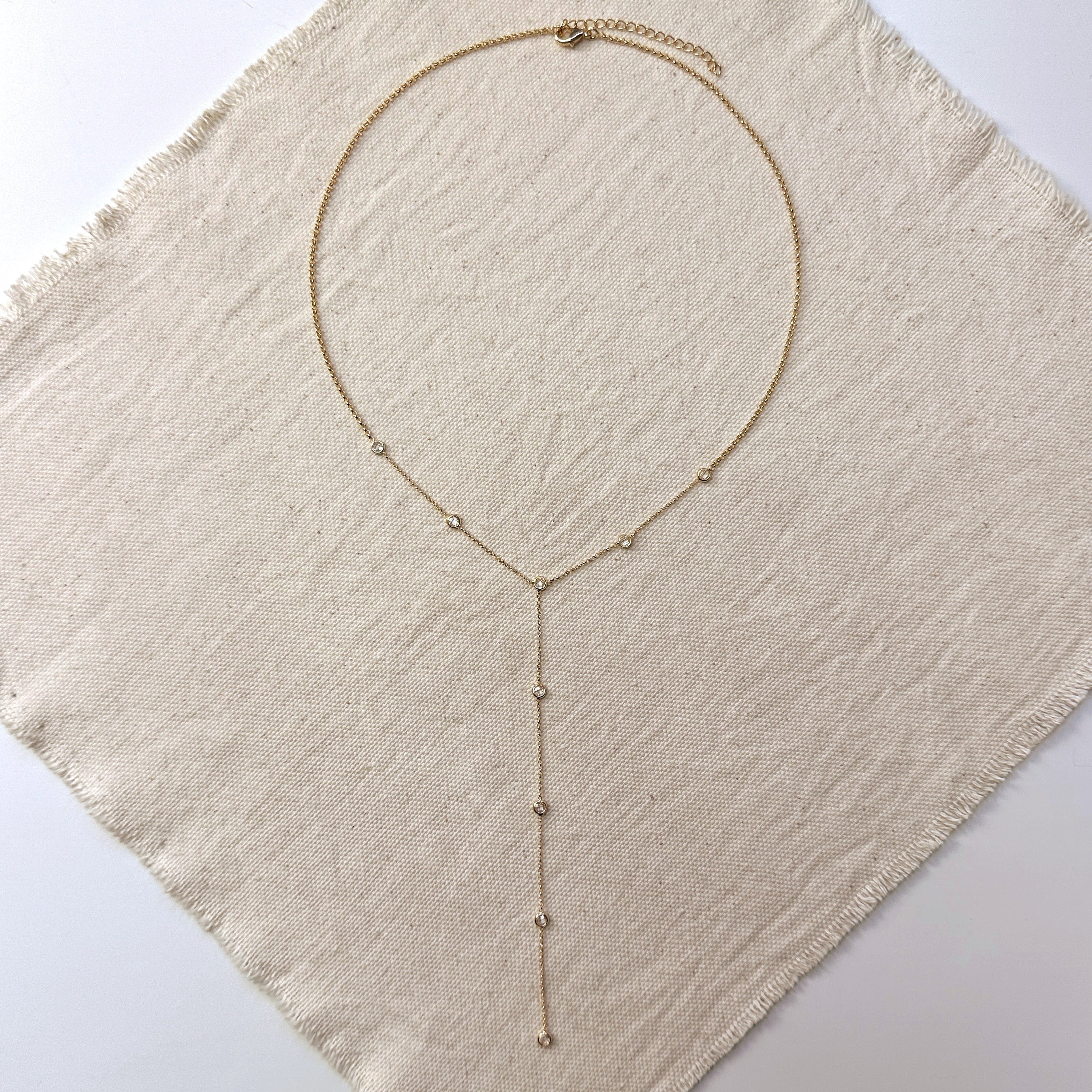 Gold Filled 18k Lariat Necklace With Bezel CZ