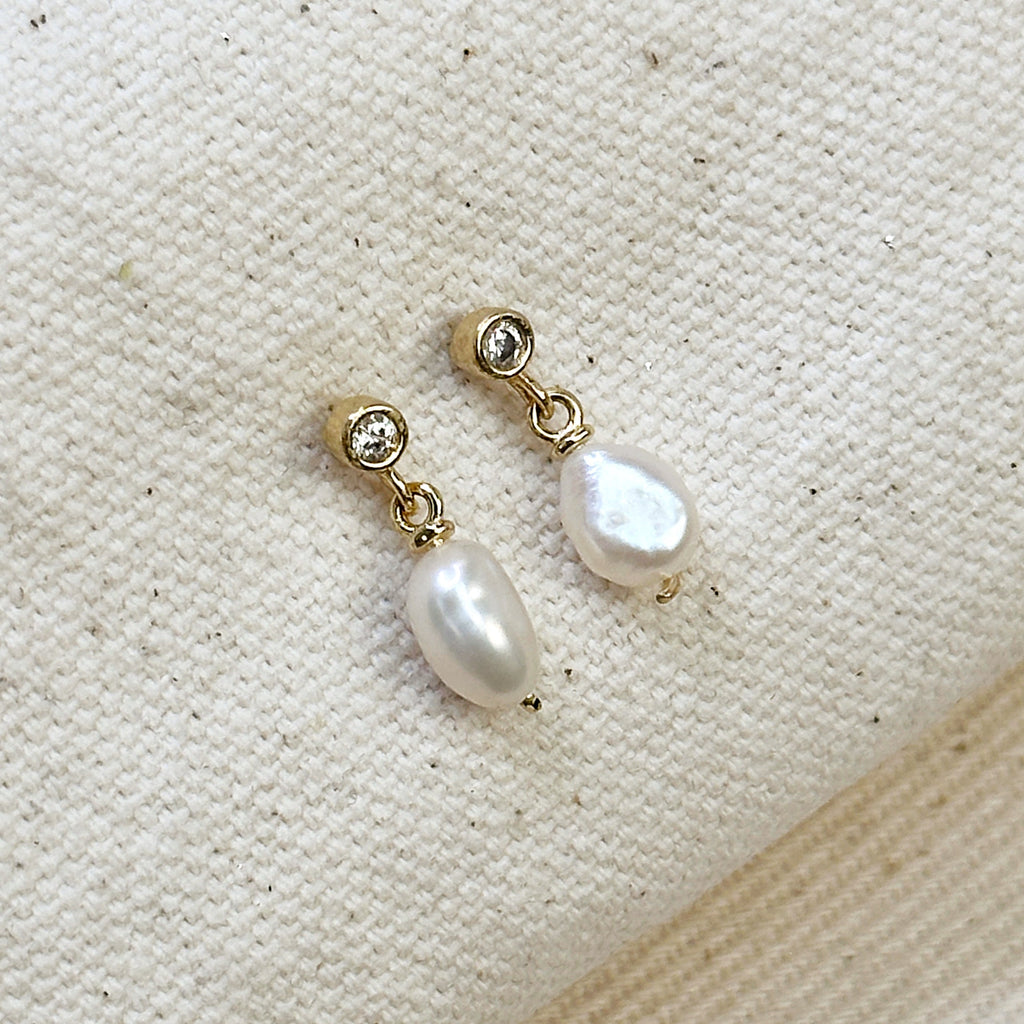 Filled Fresh Water 18k Gold Baroque Pearl Dangling Earrings