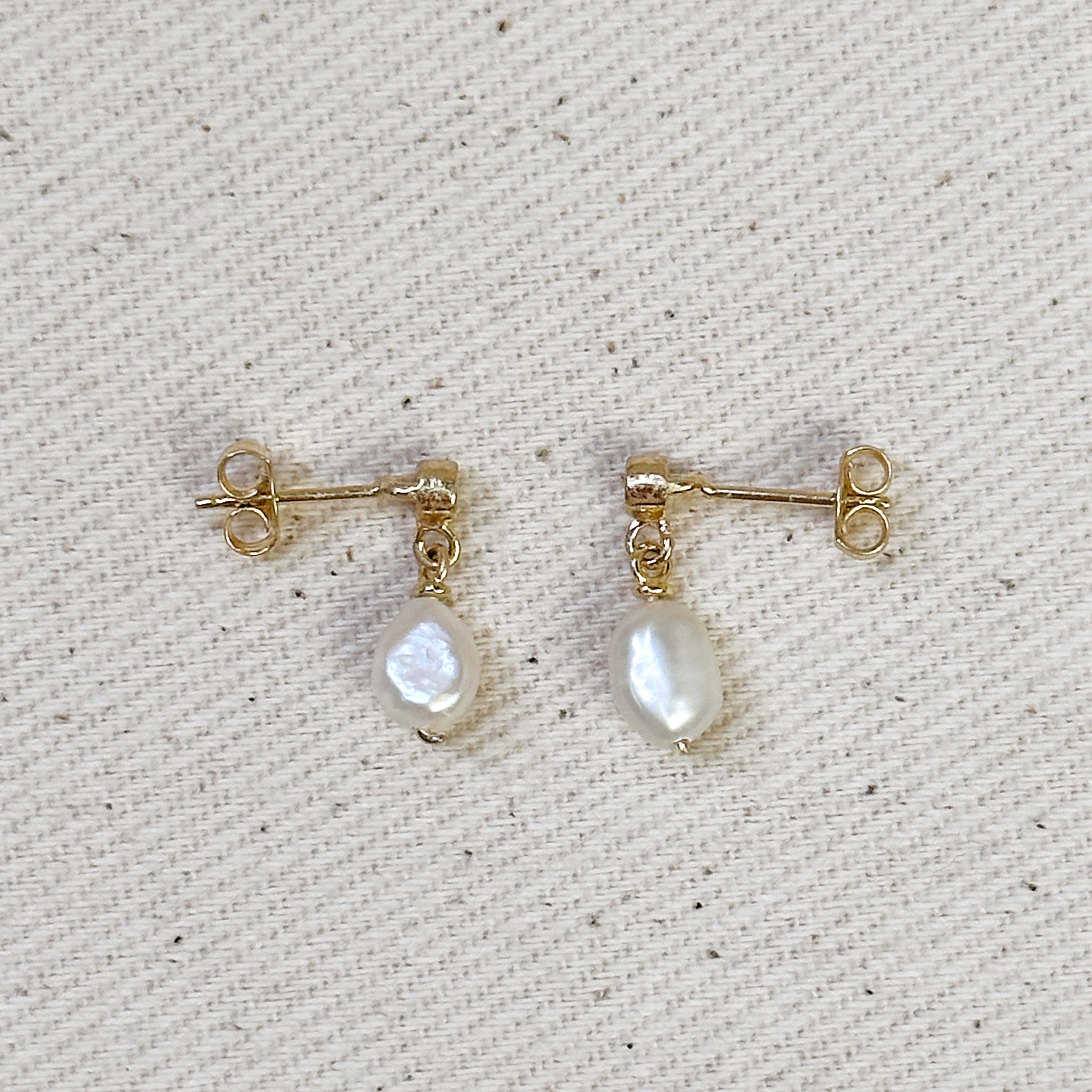 Filled Fresh Water 18k Gold Baroque Pearl Dangling Earrings