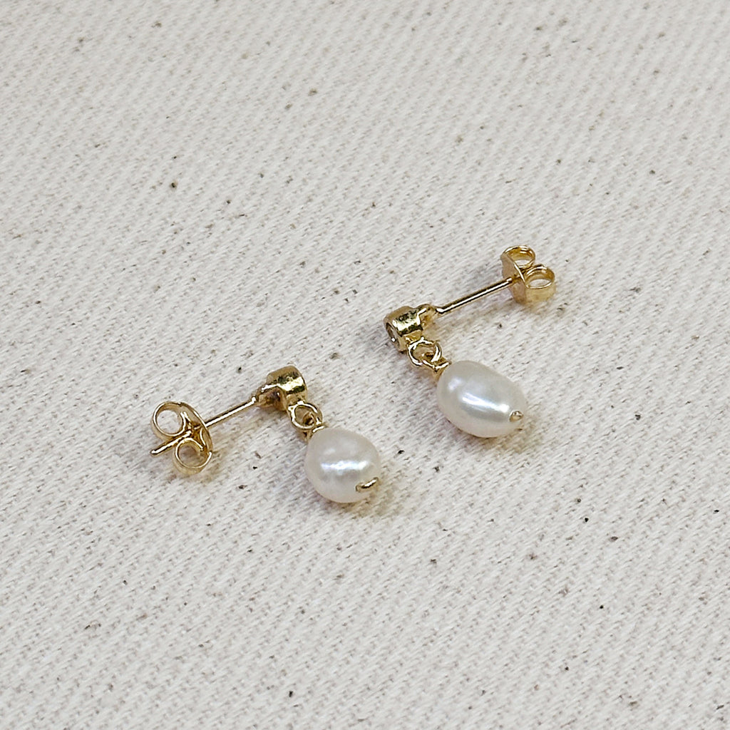 Filled Fresh Water 18k Gold Baroque Pearl Dangling Earrings