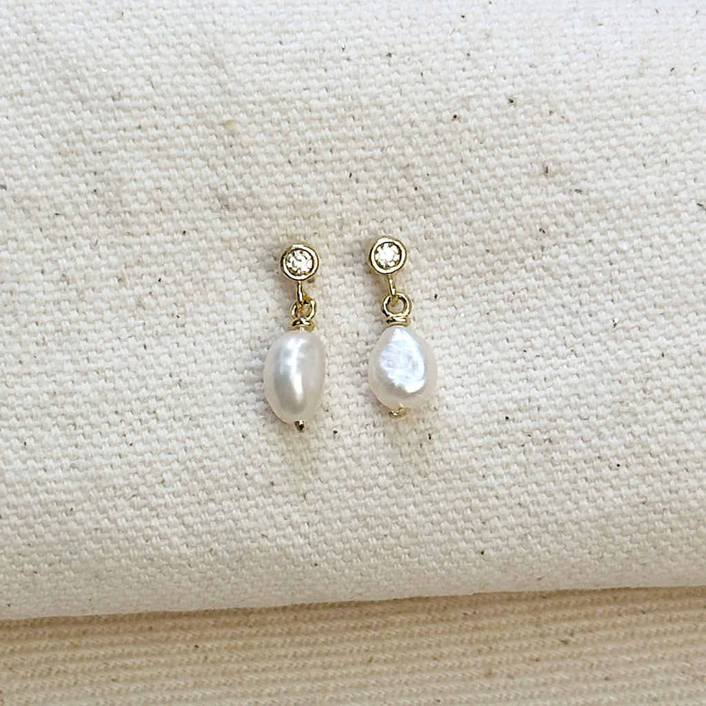 Filled Fresh Water 18k Gold Baroque Pearl Dangling Earrings