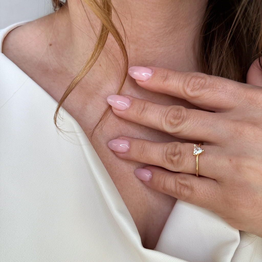 18k Gold-Filled Trillion CZ Solitaire Ring – Elegant & Dazzling