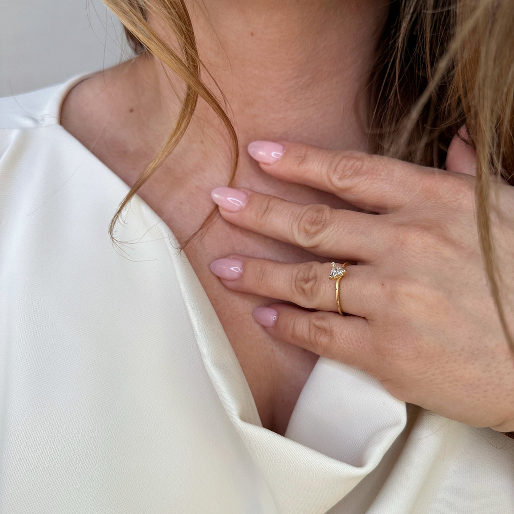 18k Gold-Filled Trillion CZ Solitaire Ring – Elegant & Dazzling