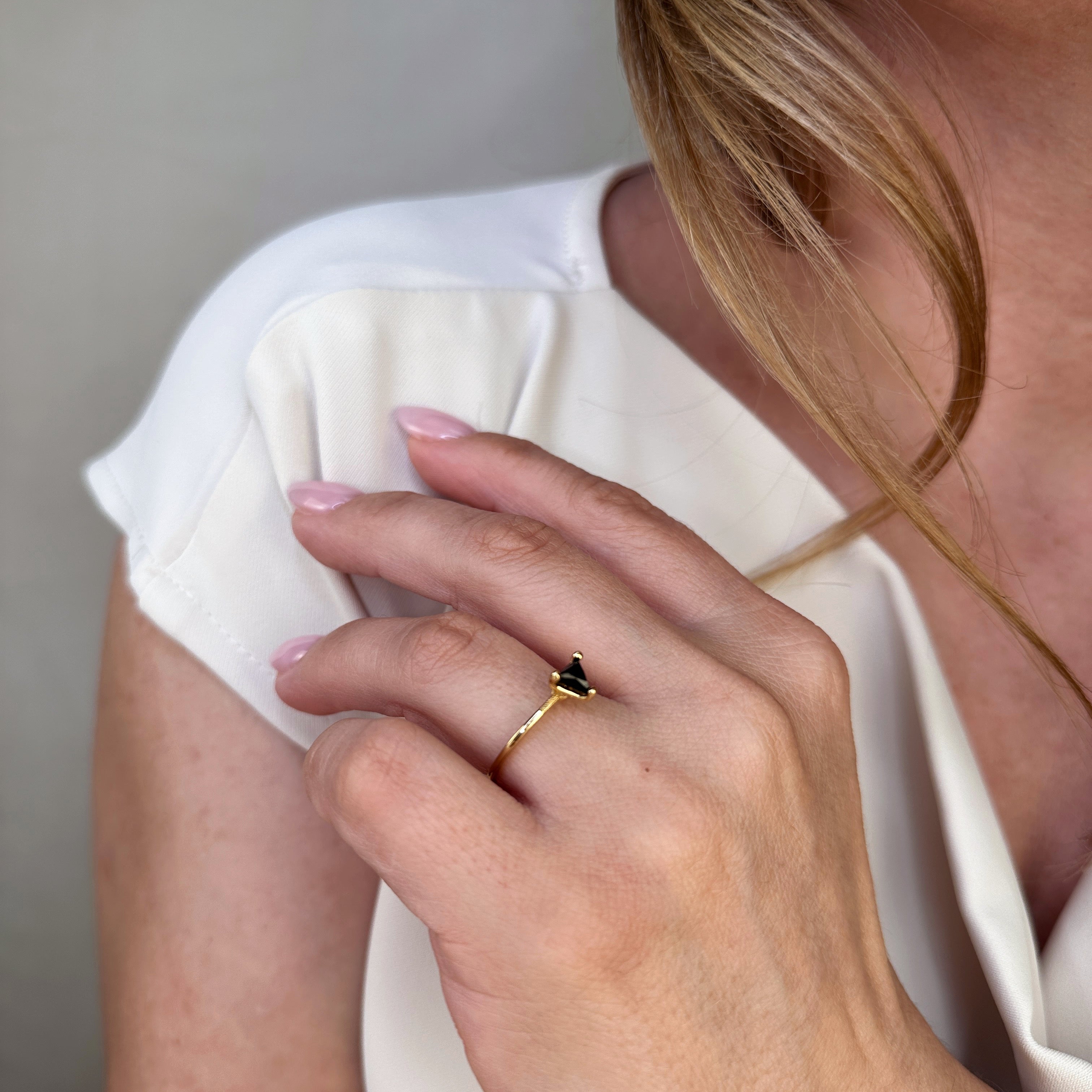 18k Gold-Filled Trillion CZ Solitaire Ring – Elegant & Dazzling