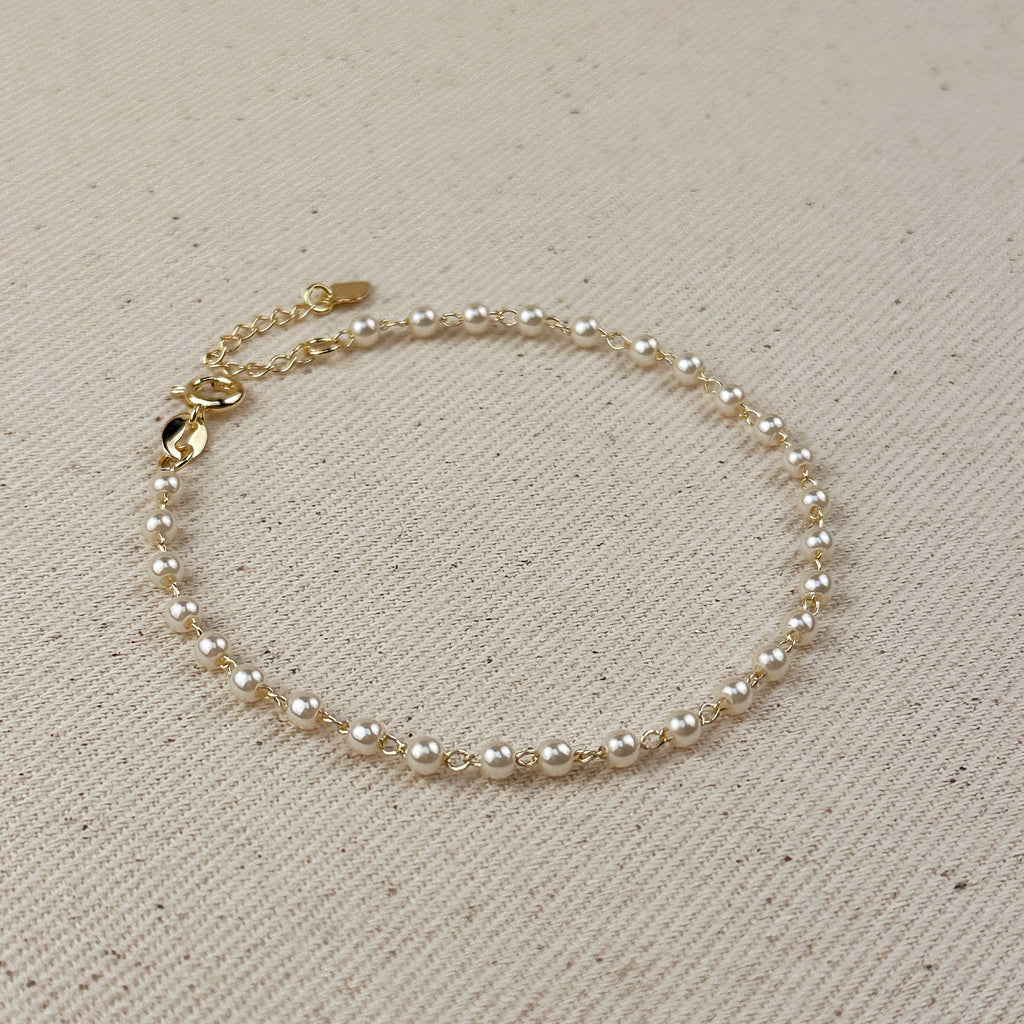 Filled 3mm Pearl Bracelet 18k Gold