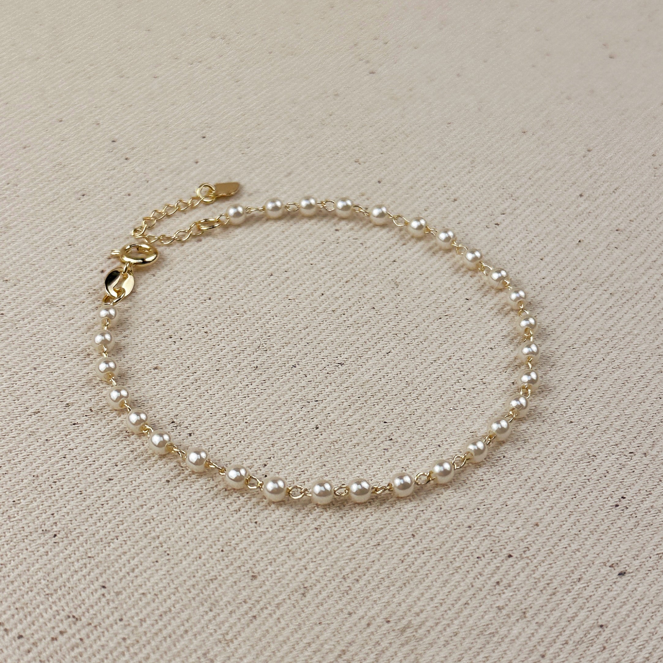 Filled 3mm Pearl Bracelet 18k Gold