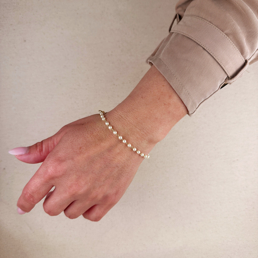 Filled 3mm Pearl Bracelet 18k Gold