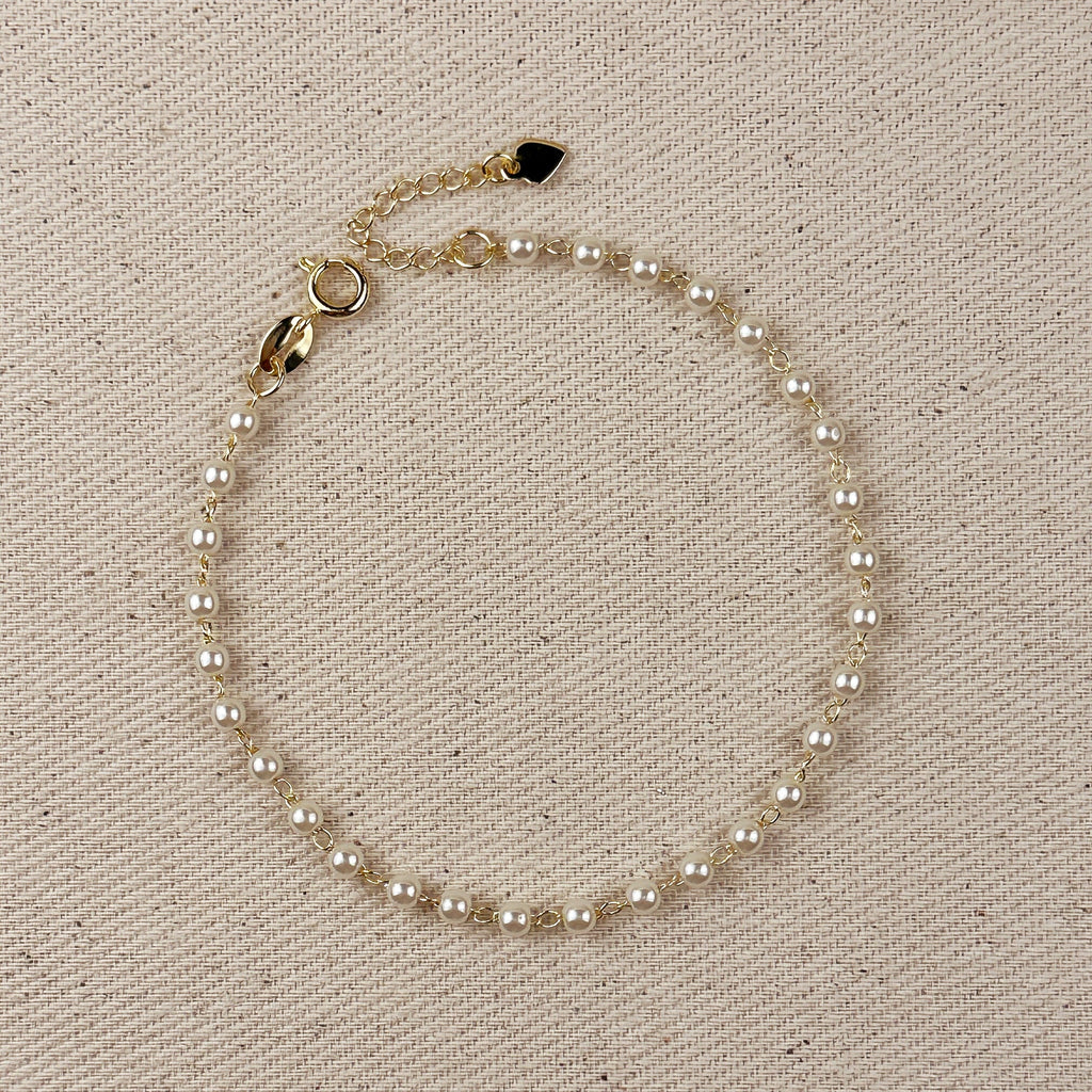 Filled 3mm Pearl Bracelet 18k Gold