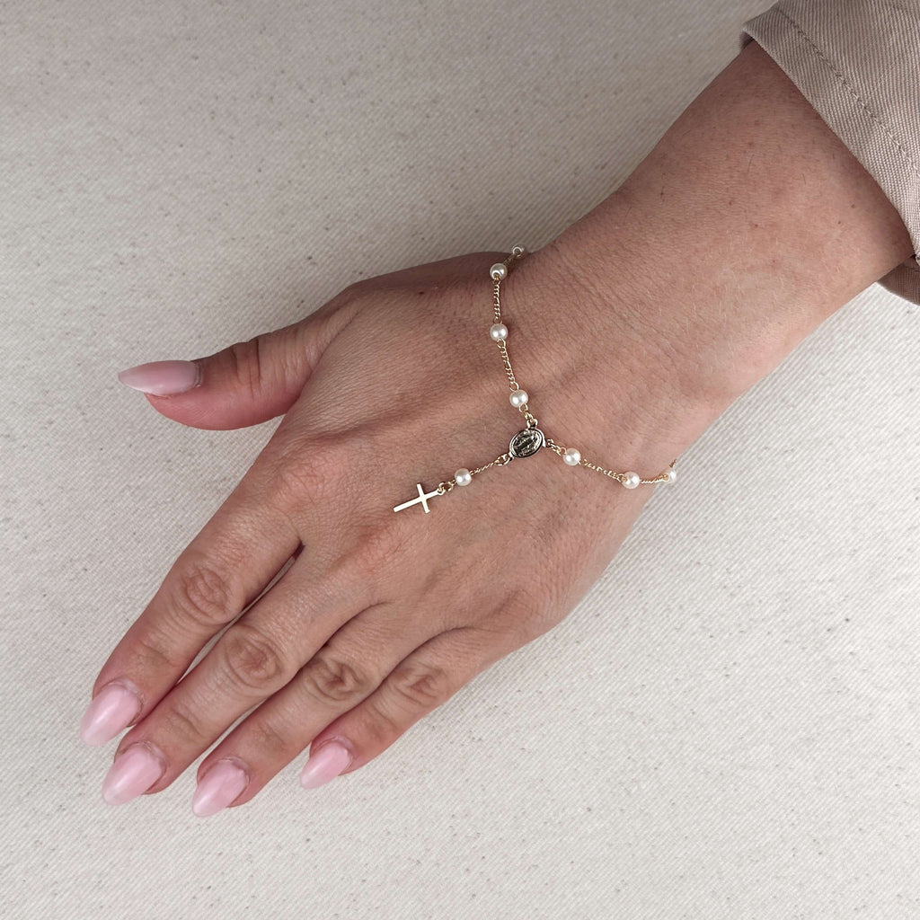Gold Filled 18k Pearl & Figaro Rosary Bracelet