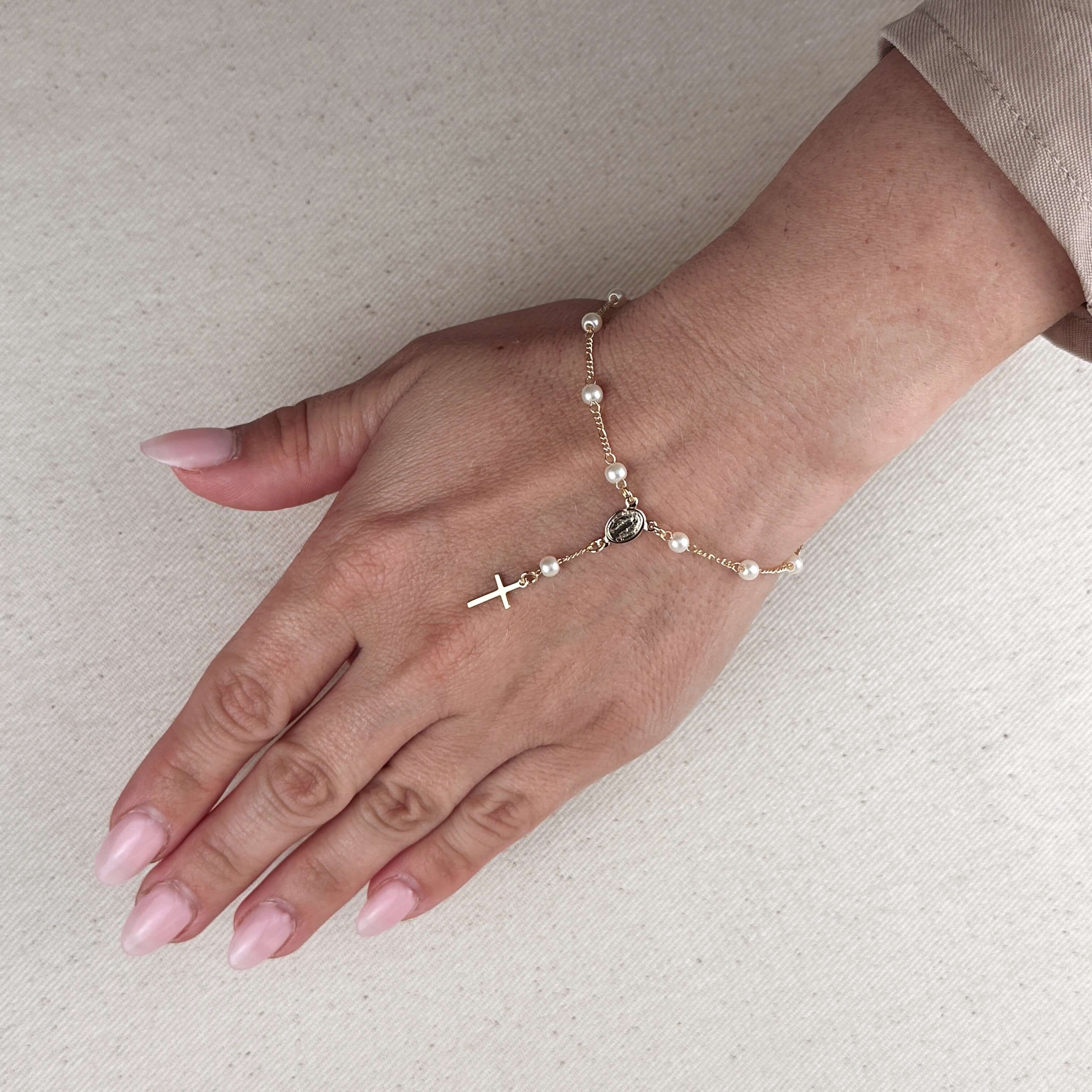 Gold Filled 18k Pearl & Figaro Rosary Bracelet