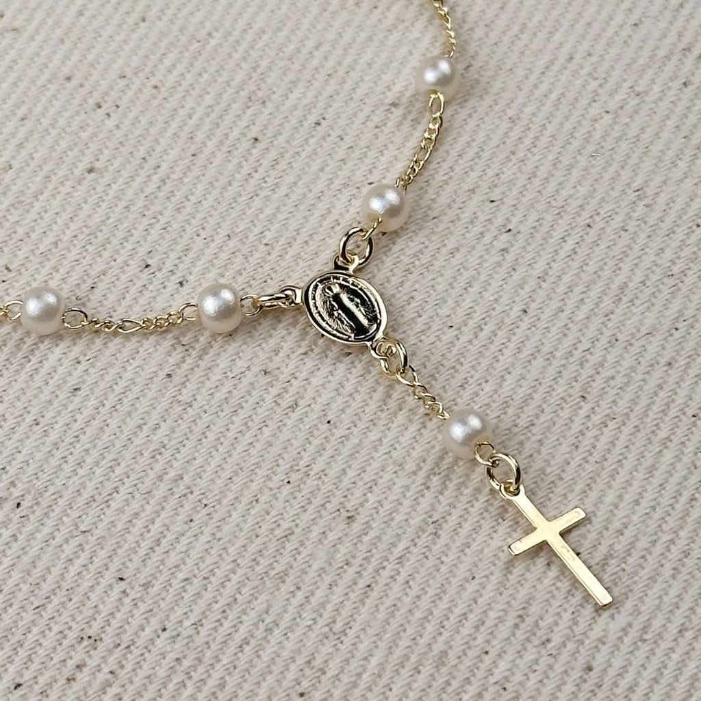 Gold Filled 18k Pearl & Figaro Rosary Bracelet