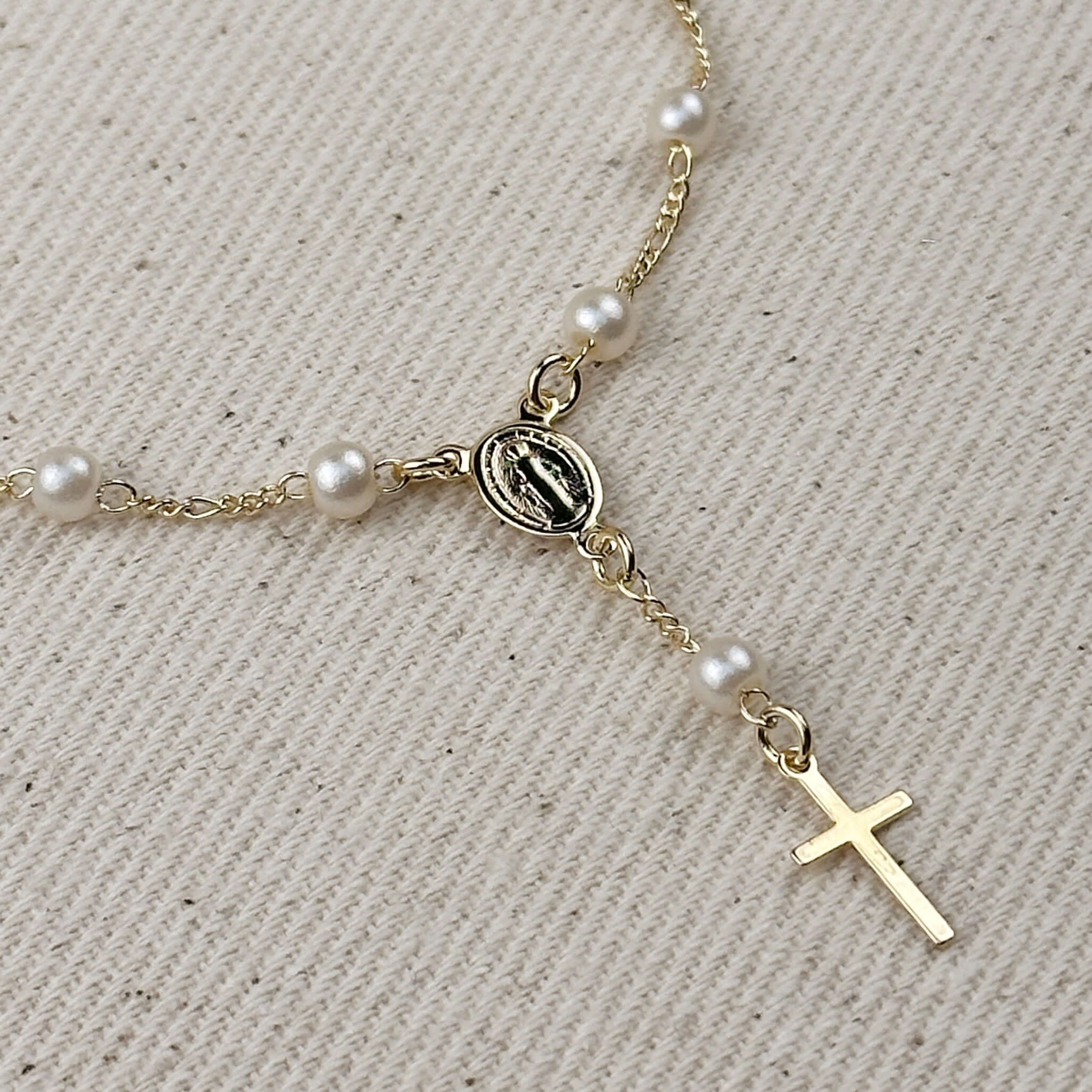 Gold Filled 18k Pearl & Figaro Rosary Bracelet