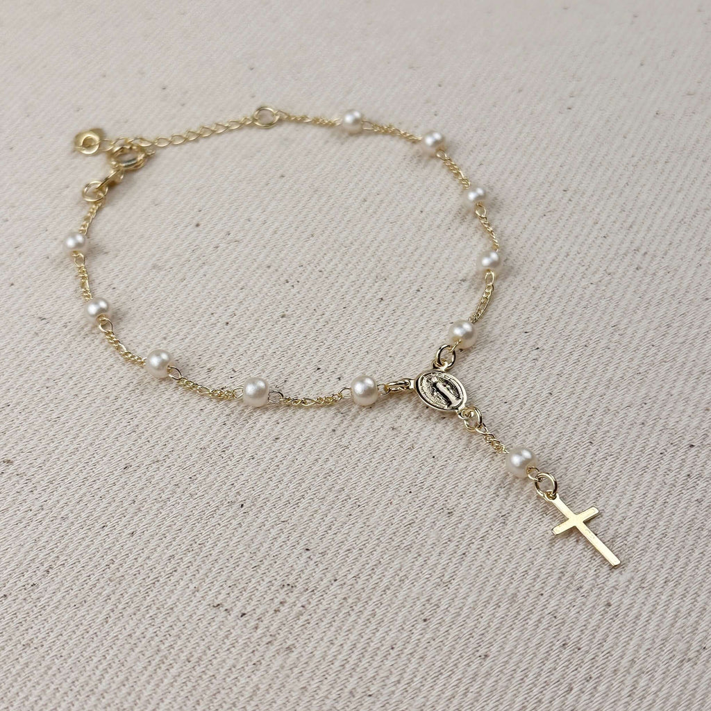 Gold Filled 18k Pearl & Figaro Rosary Bracelet
