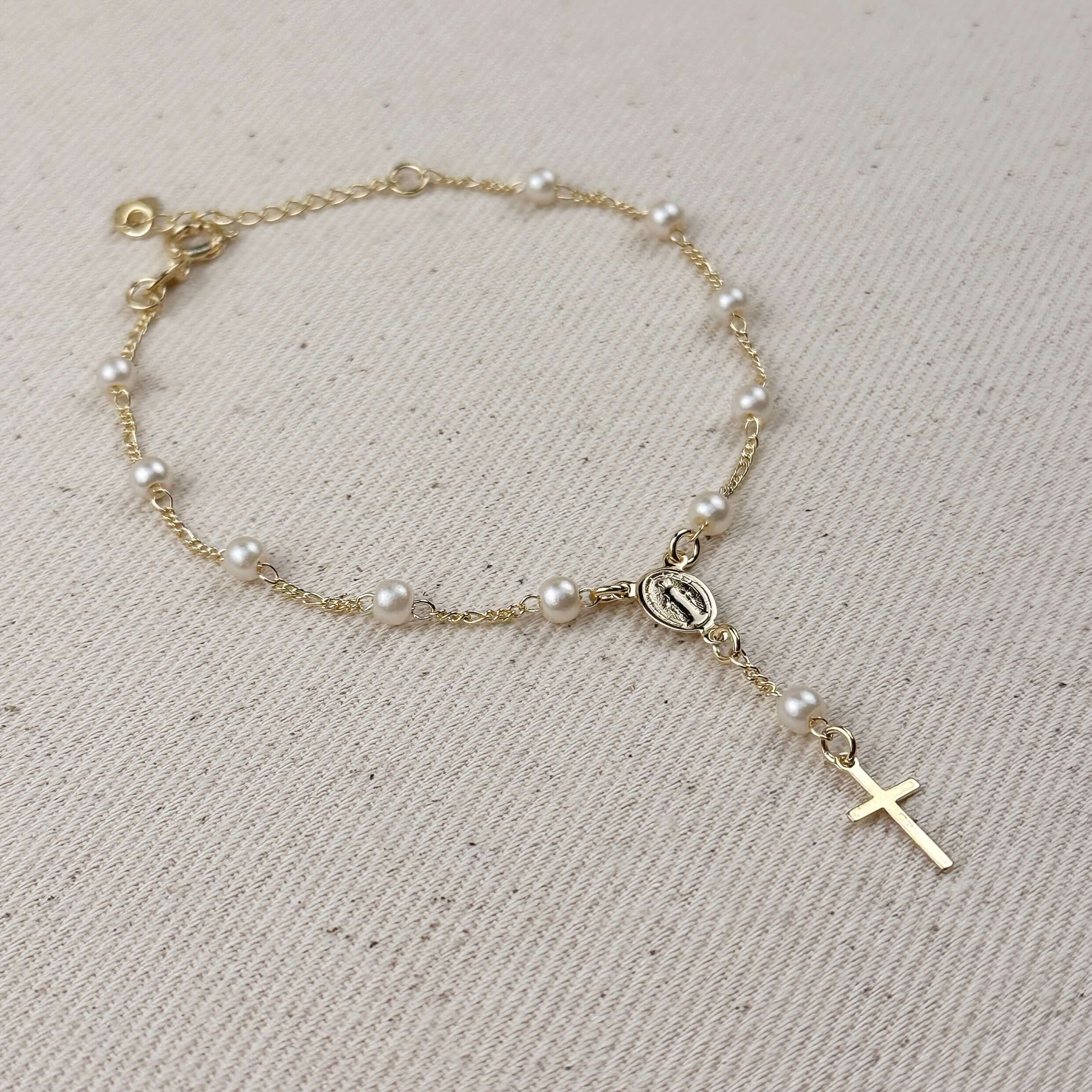 Gold Filled 18k Pearl & Figaro Rosary Bracelet