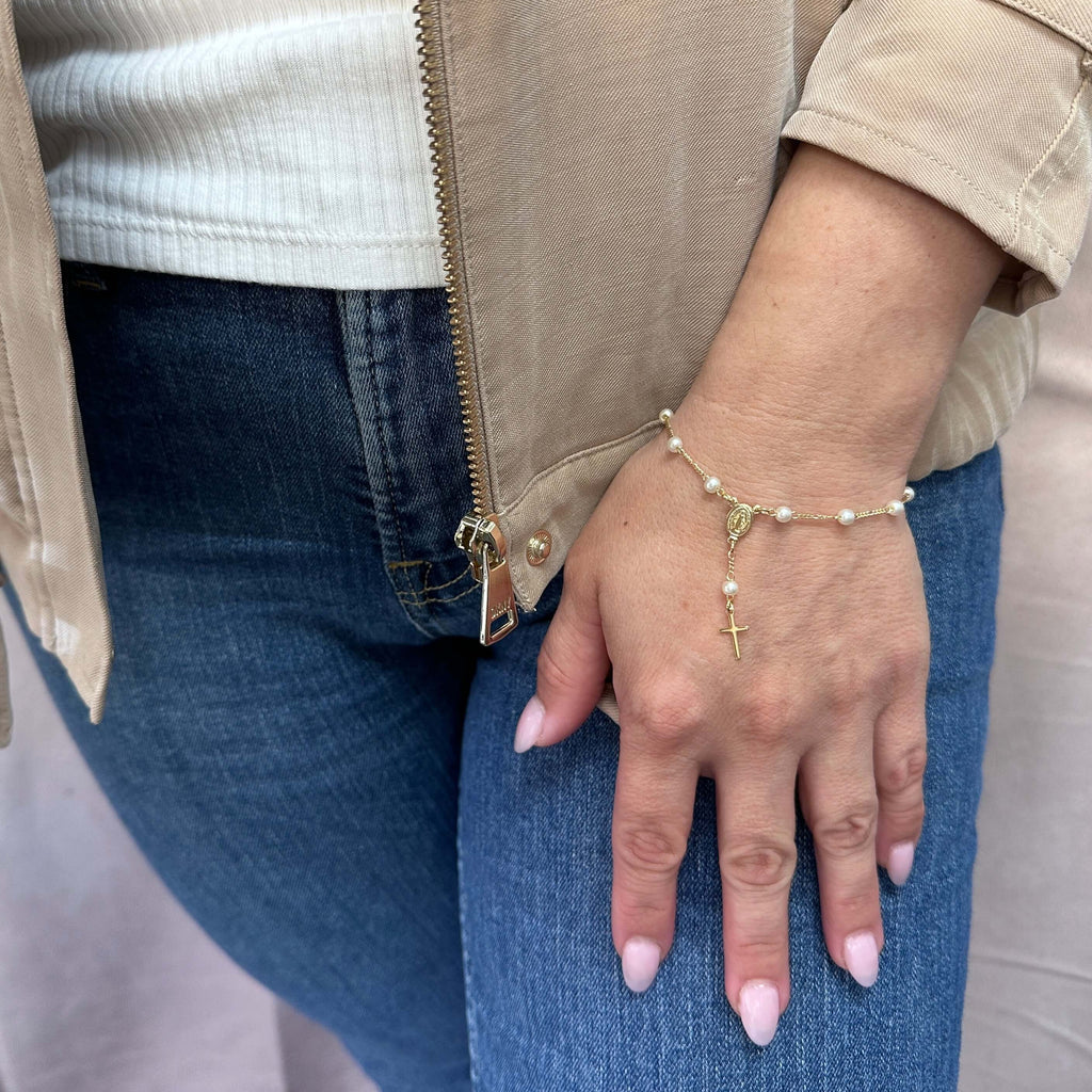 Gold Filled 18k Pearl & Figaro Rosary Bracelet