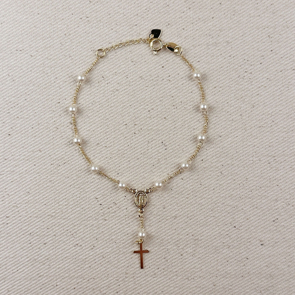 Gold Filled 18k Pearl & Figaro Rosary Bracelet