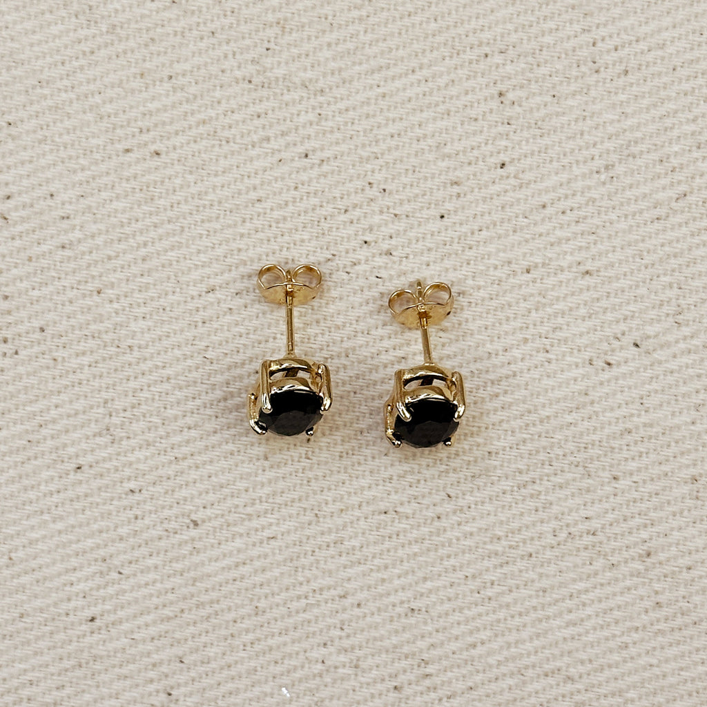Gold Filled 18k Oval Black Cubic Zirconia Stud Earrings