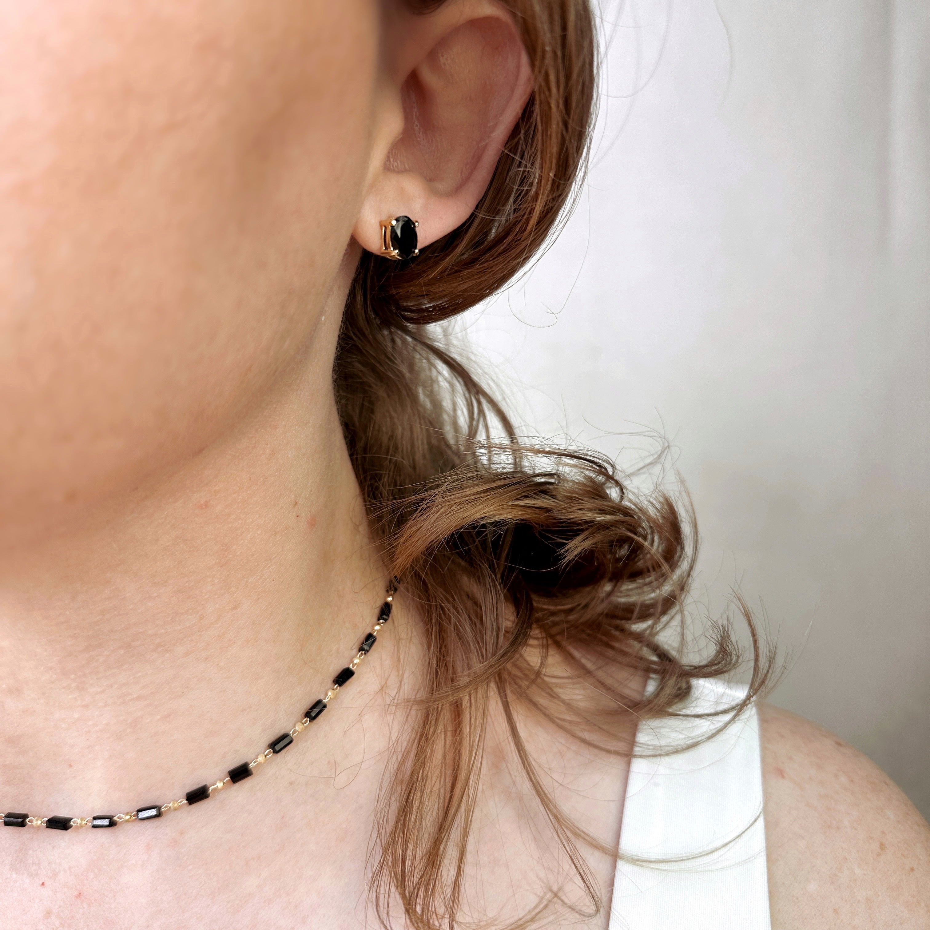 Gold Filled 18k Oval Black Cubic Zirconia Stud Earrings