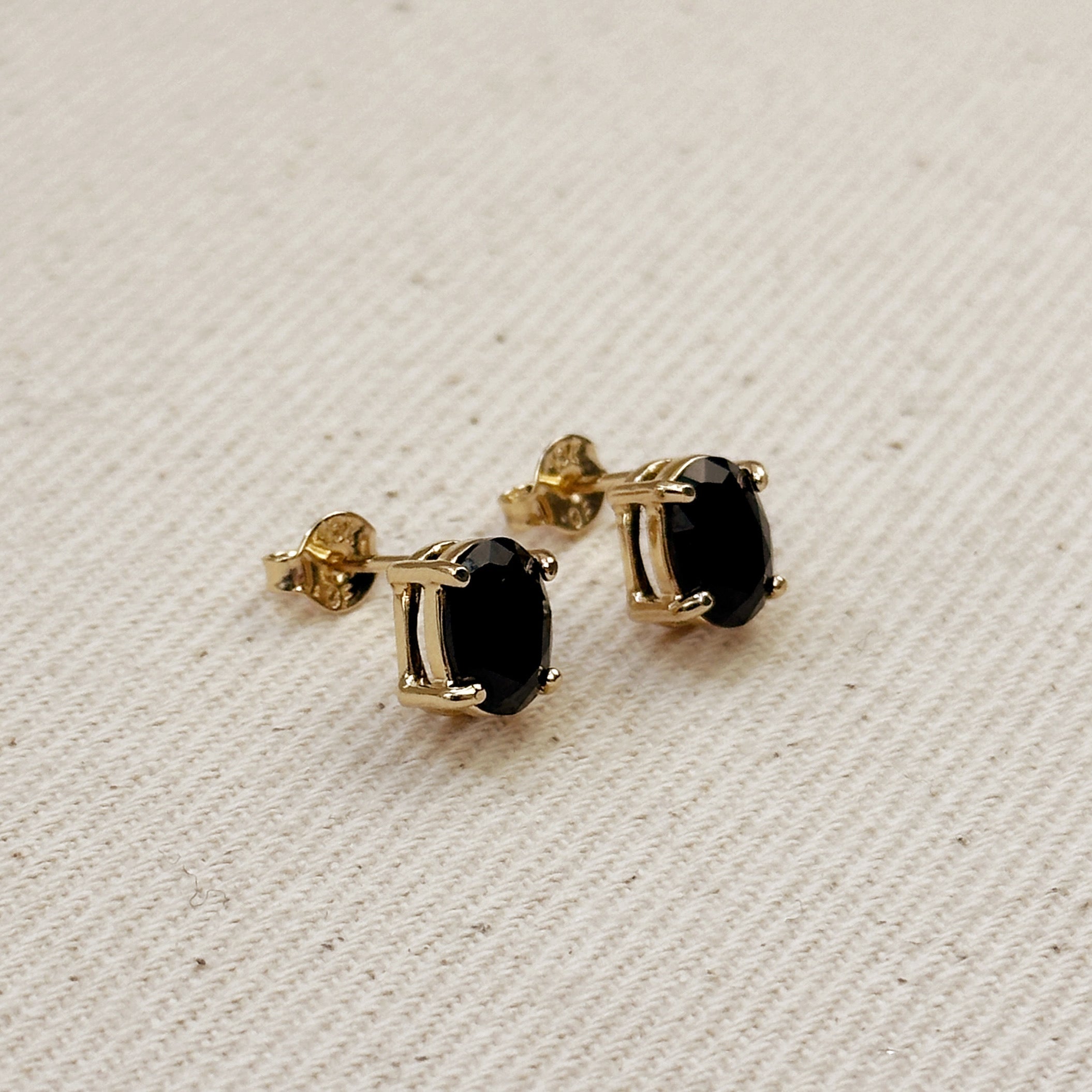 Gold Filled 18k Oval Black Cubic Zirconia Stud Earrings