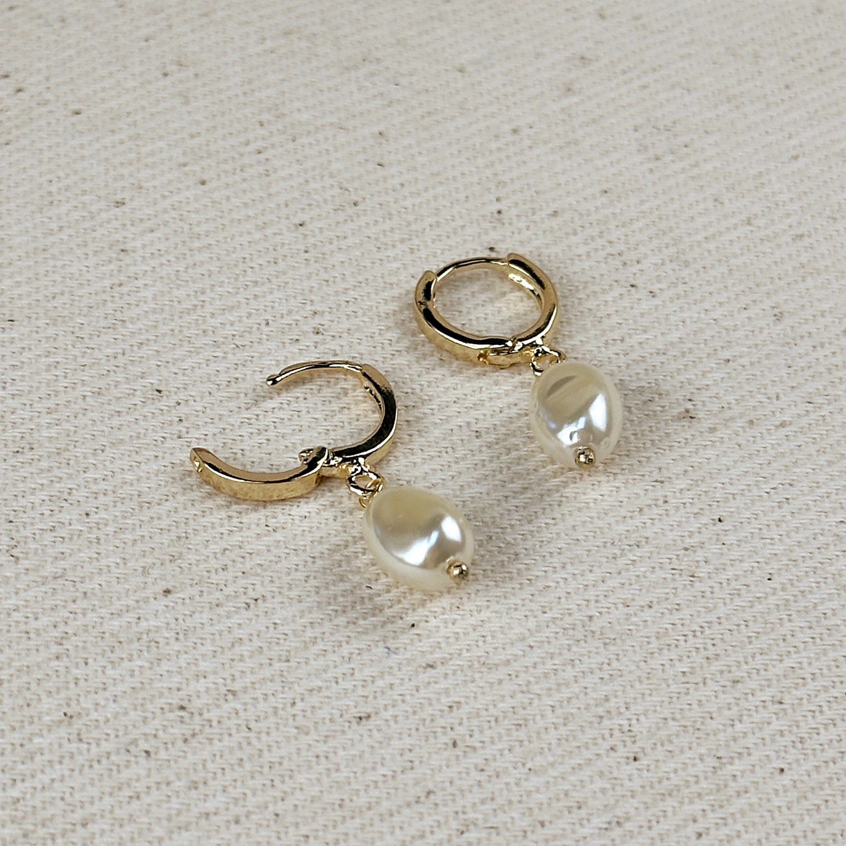 Gold Filled 18k Drop Baroque Pearl Hoop Earrings
