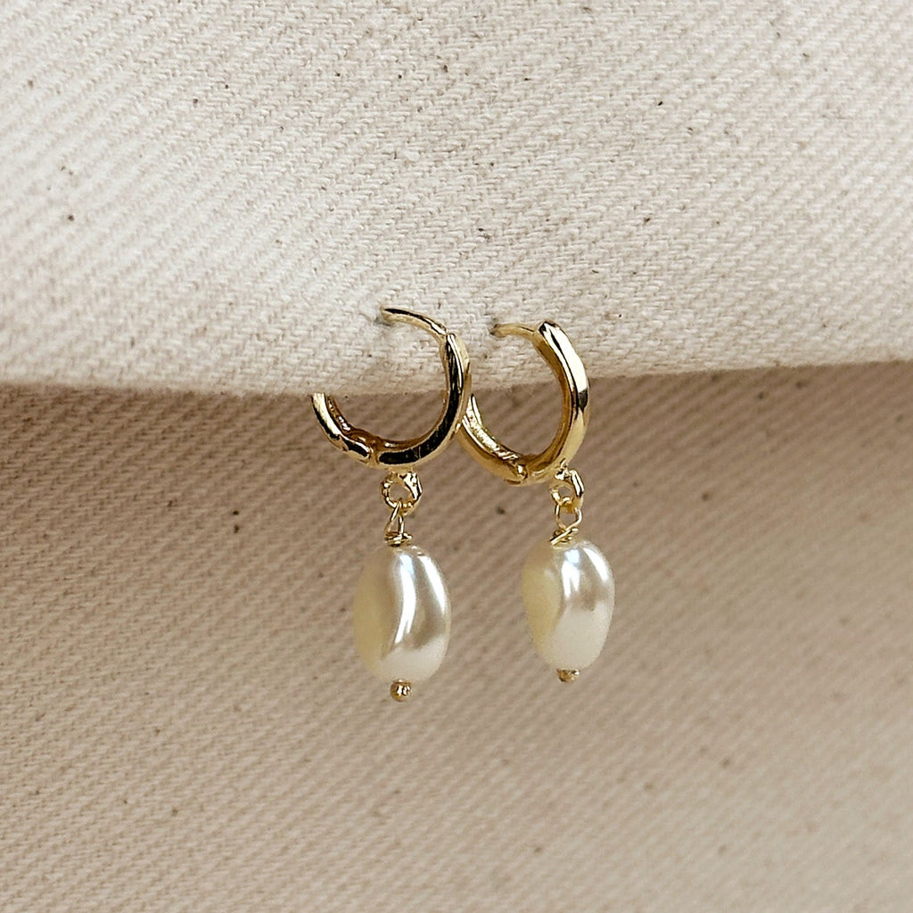 Gold Filled 18k Drop Baroque Pearl Hoop Earrings