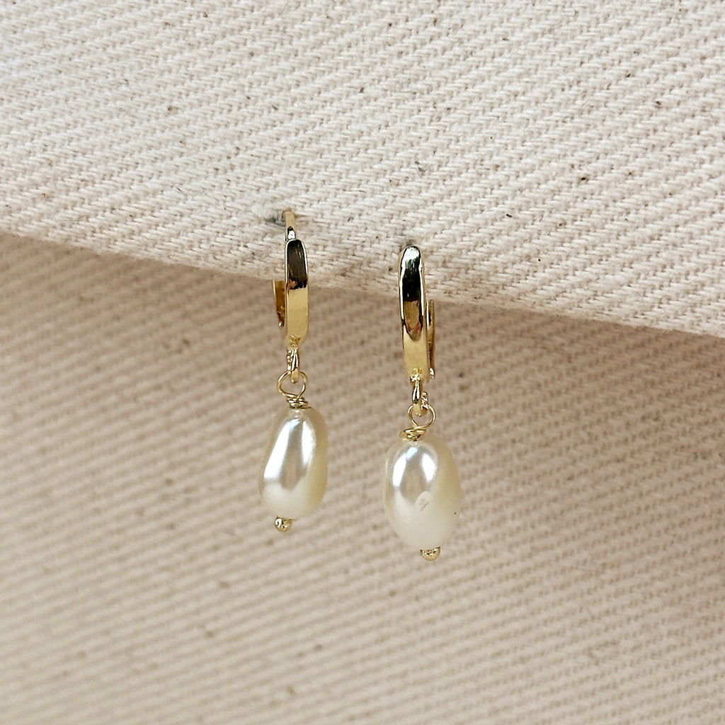 Gold Filled 18k Drop Baroque Pearl Hoop Earrings
