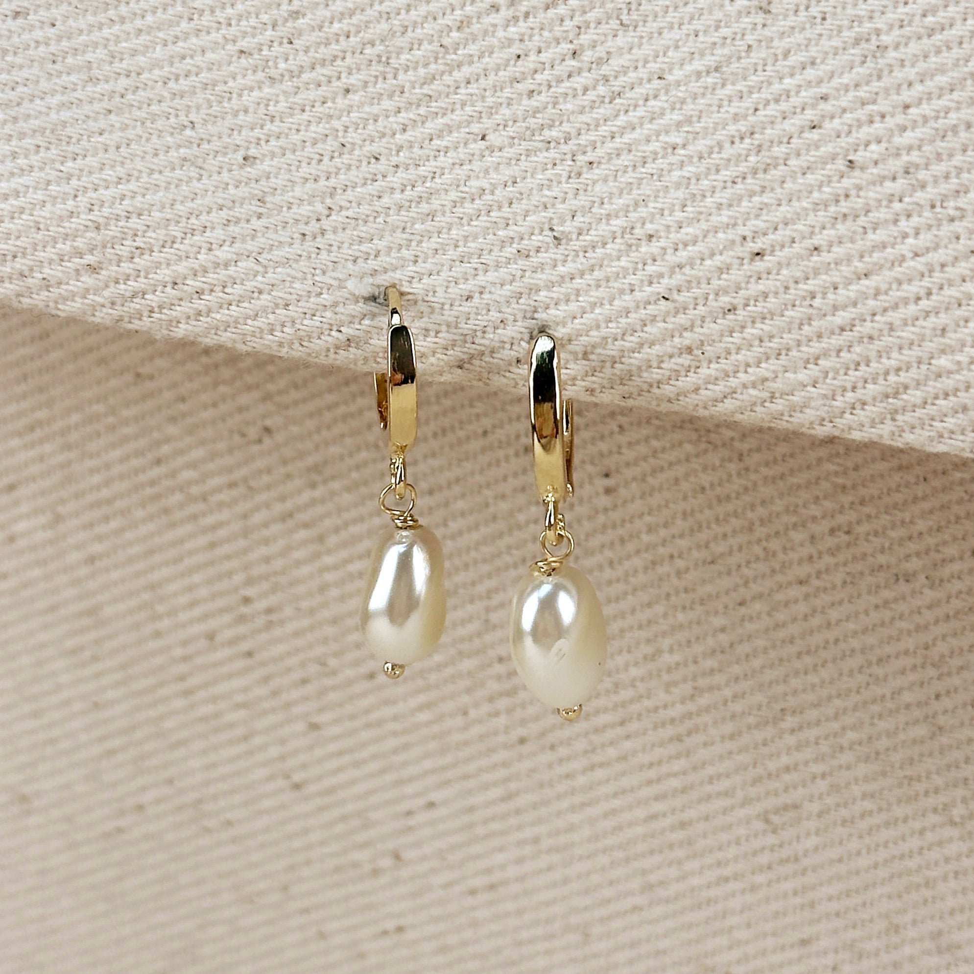 Gold Filled 18k Drop Baroque Pearl Hoop Earrings