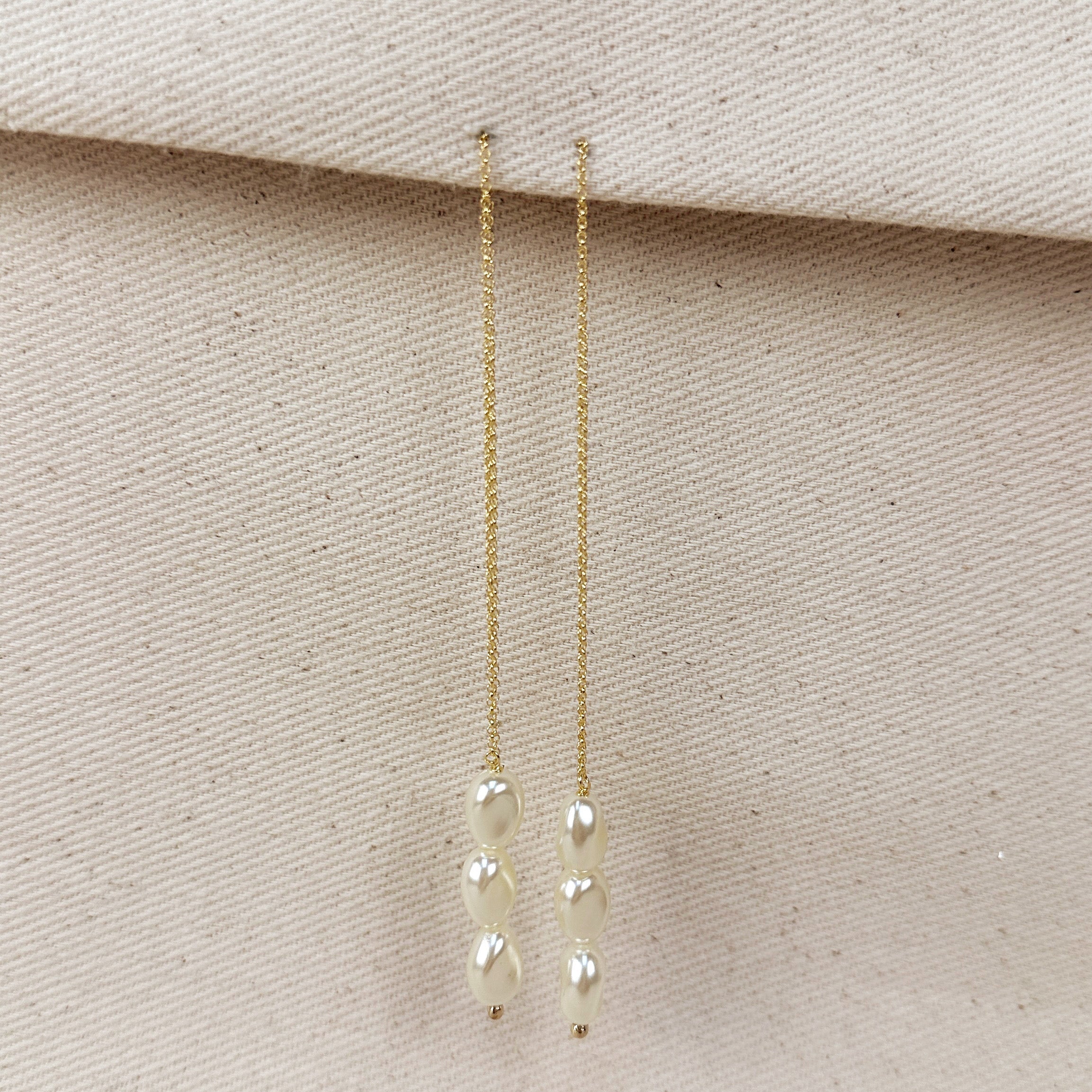 Gold Filled 18k Row of Baroque Pearls Threader Earrings