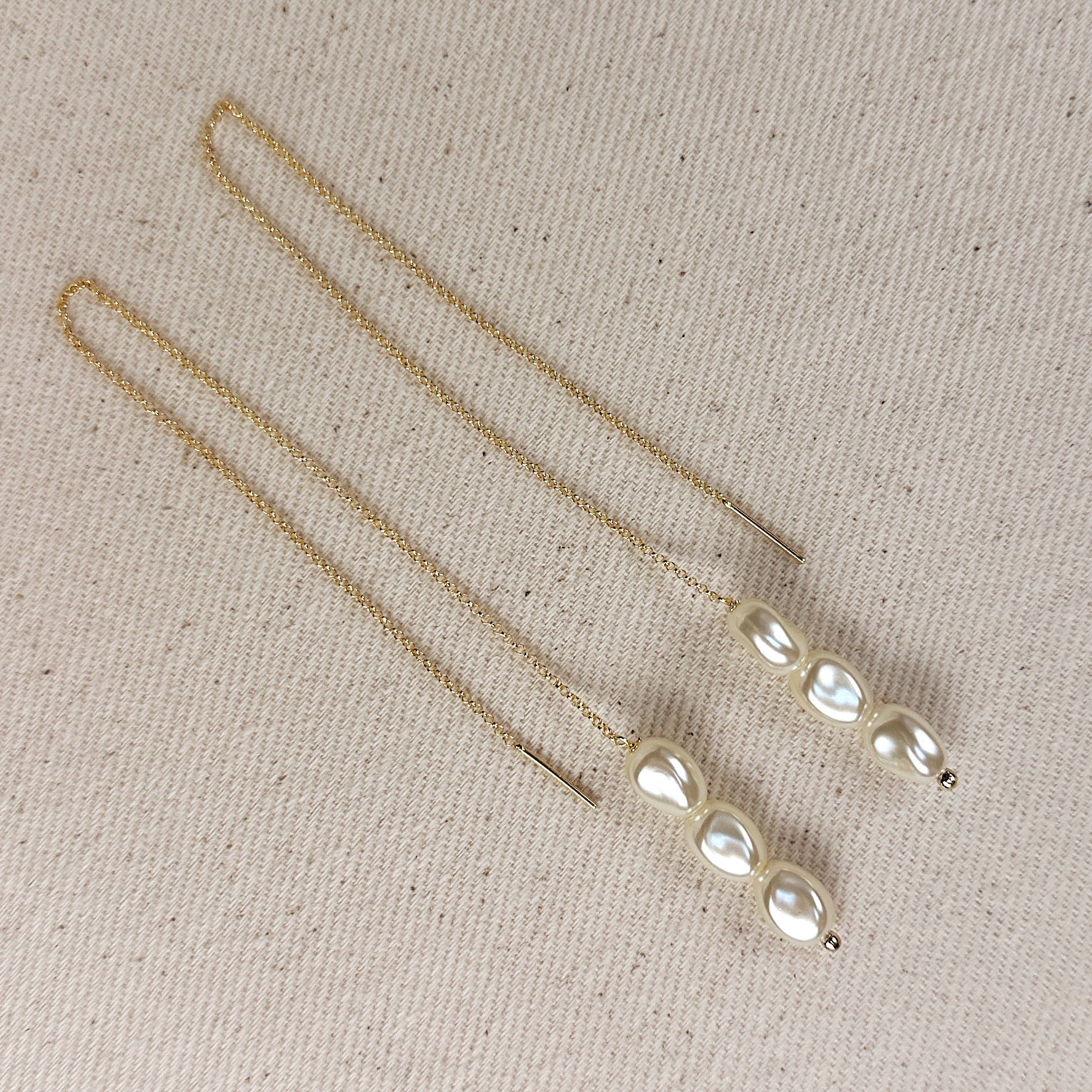 Gold Filled 18k Row of Baroque Pearls Threader Earrings