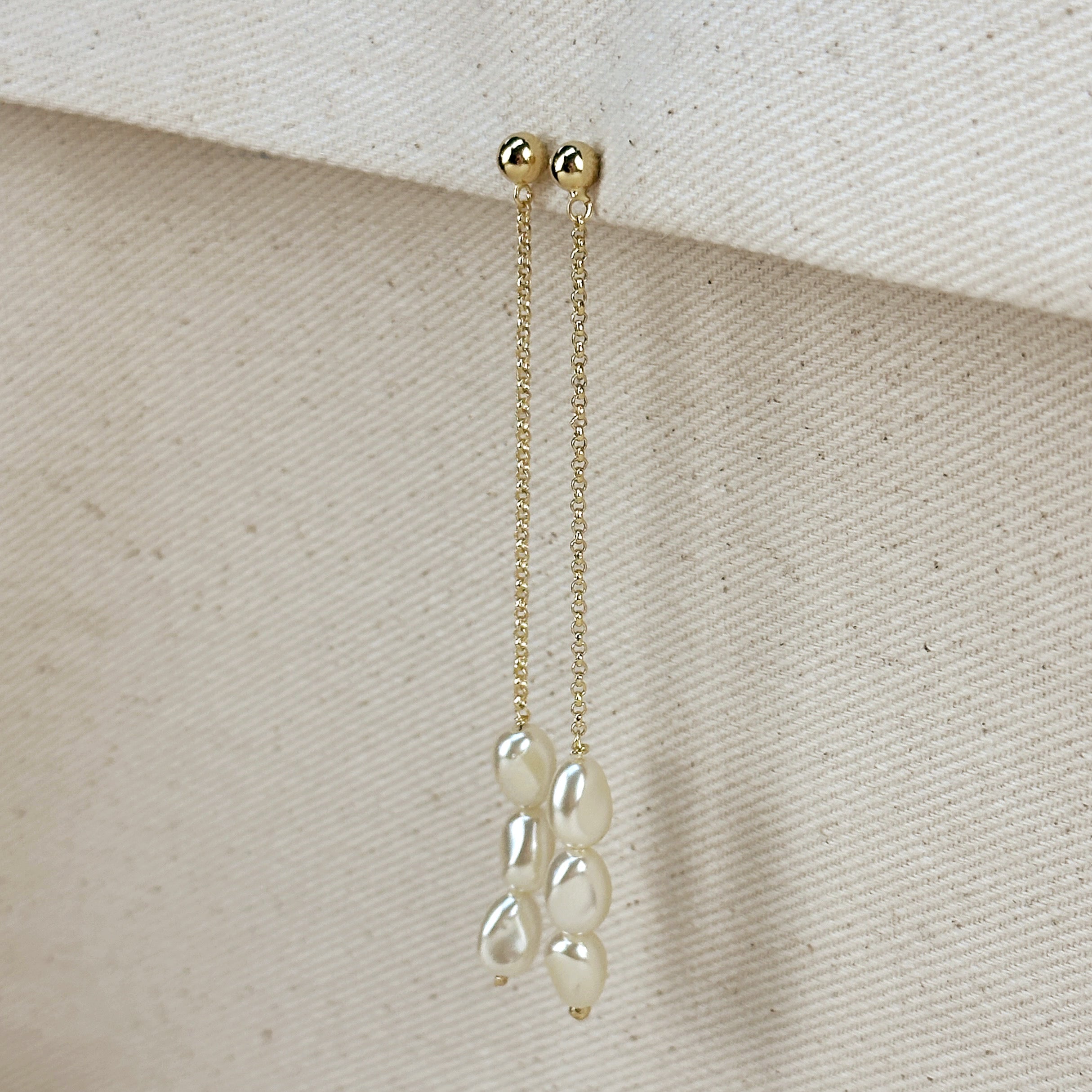 Row of Baroque Pearls Drop Earrings 18k Gold Filled