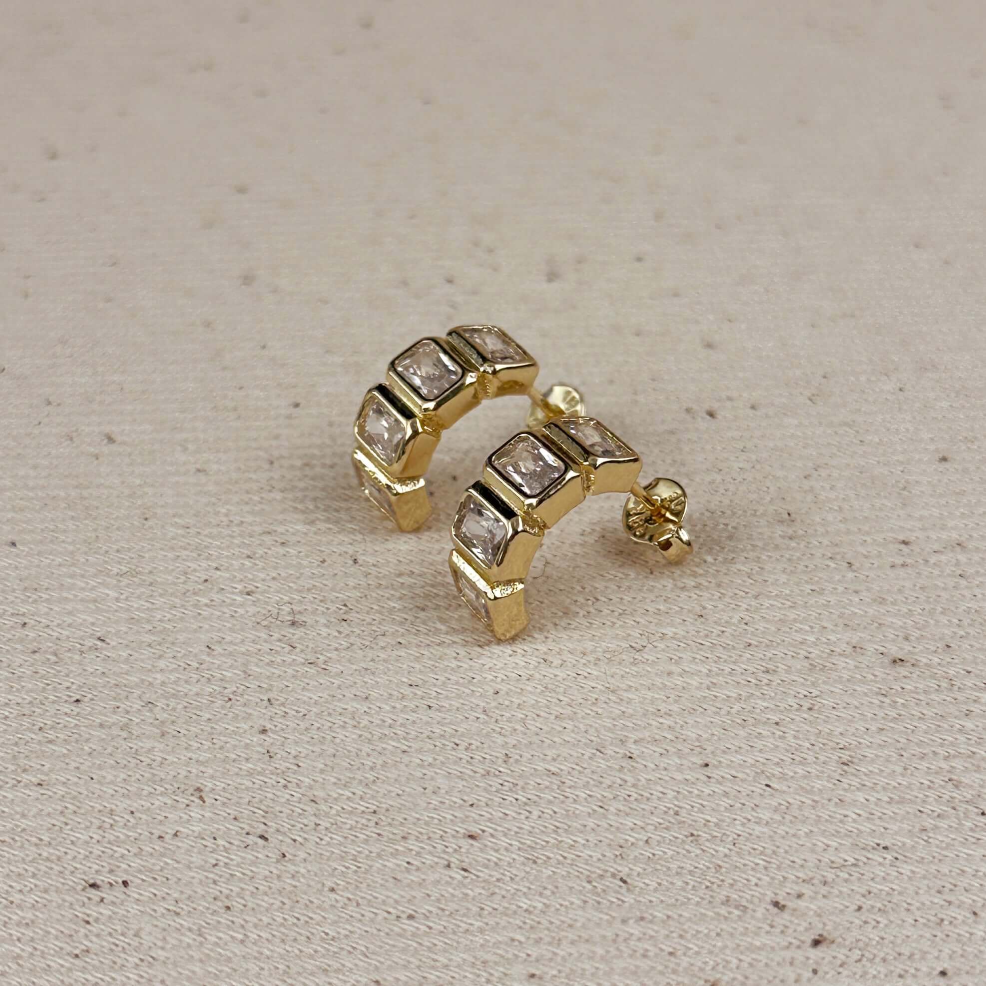 Chunky CZ Curve Earrings 18k Gold Filled