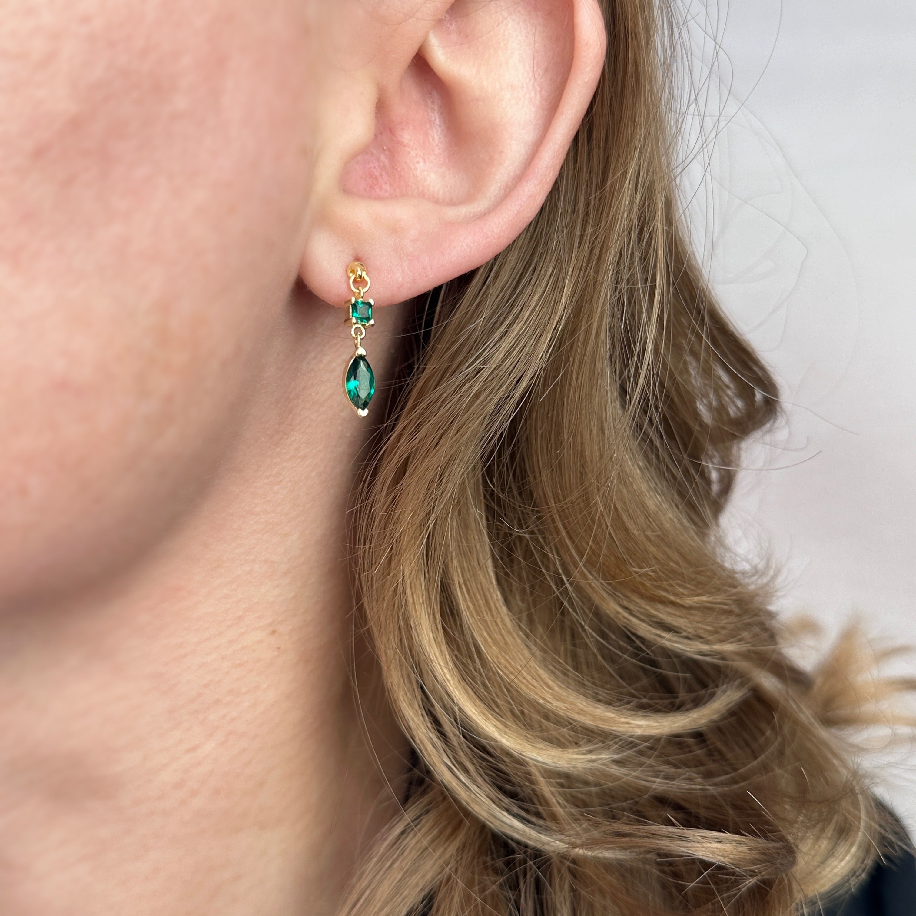 Gold Filled 18k Colored  Princess Cut and Marquise CZ Dangling Earrings