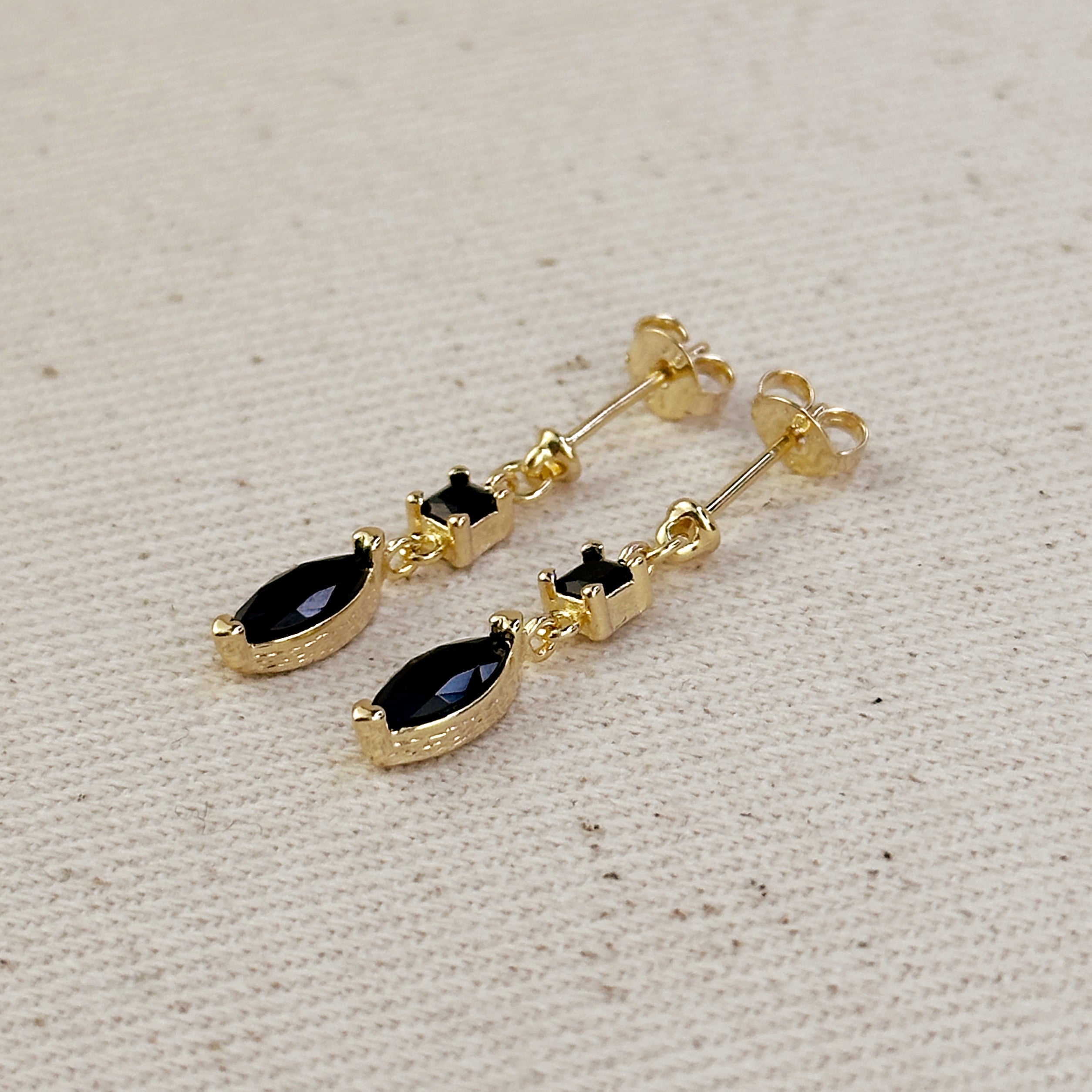 Gold Filled 18k Colored  Princess Cut and Marquise CZ Dangling Earrings