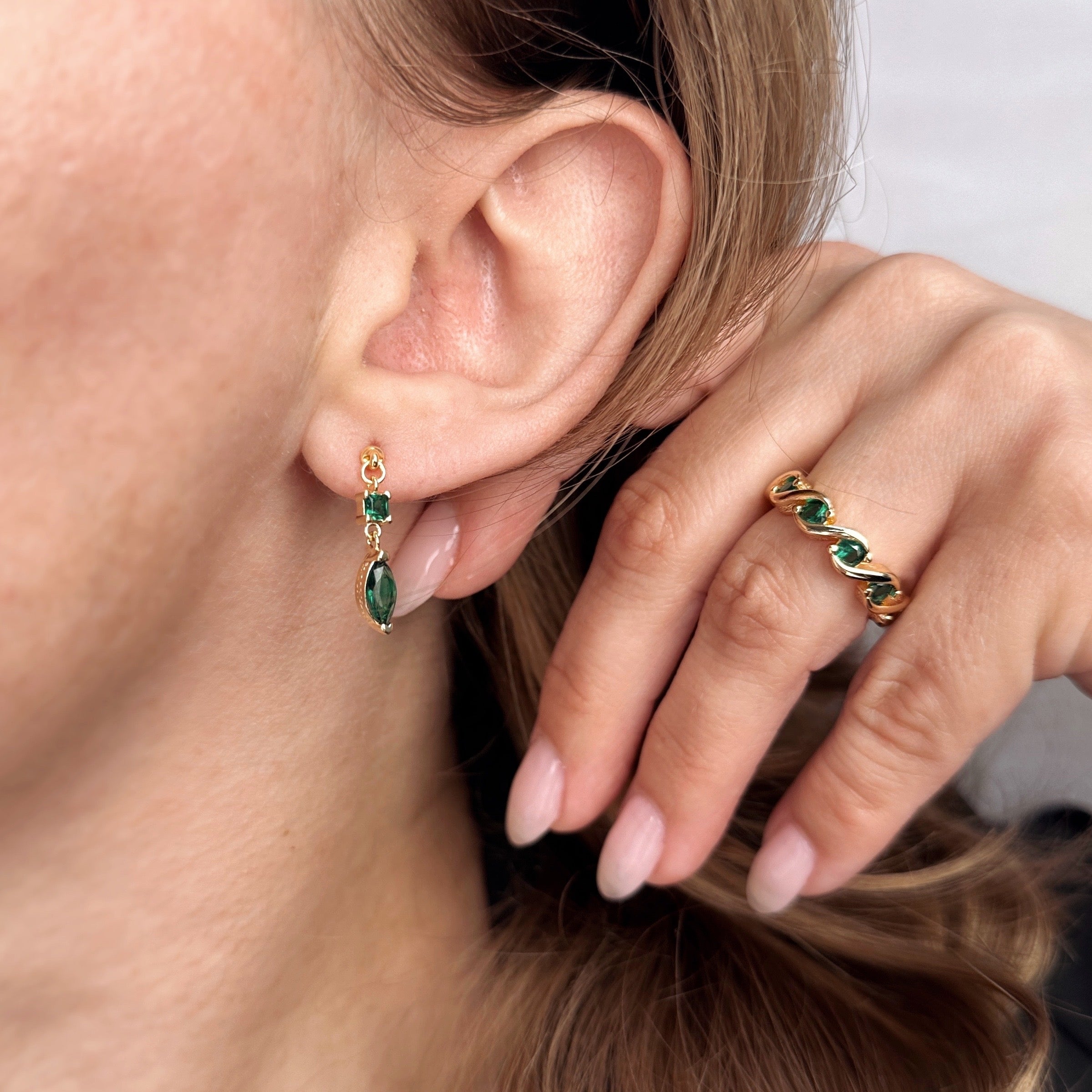 Gold Filled 18k Colored  Princess Cut and Marquise CZ Dangling Earrings