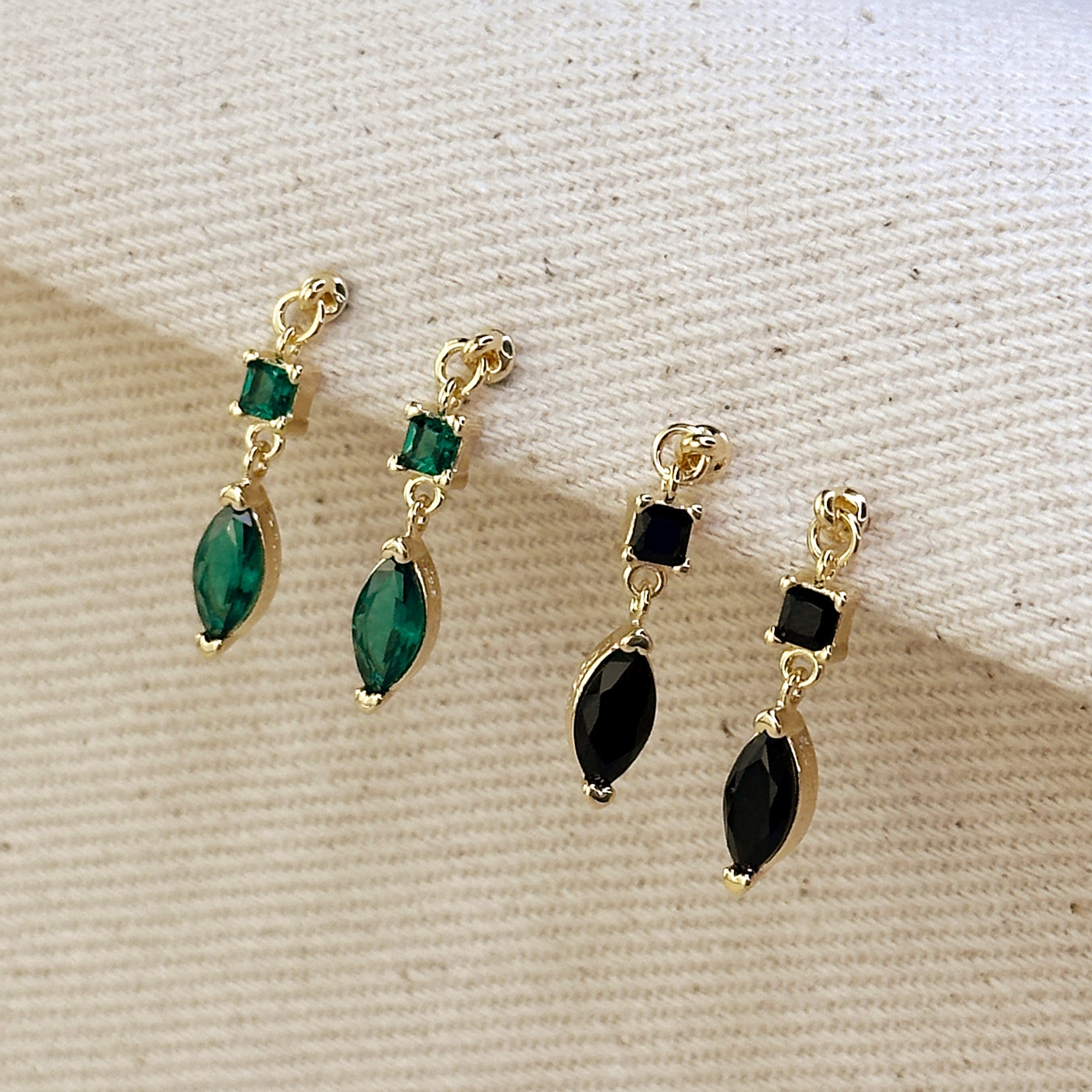 Gold Filled 18k Colored  Princess Cut and Marquise CZ Dangling Earrings