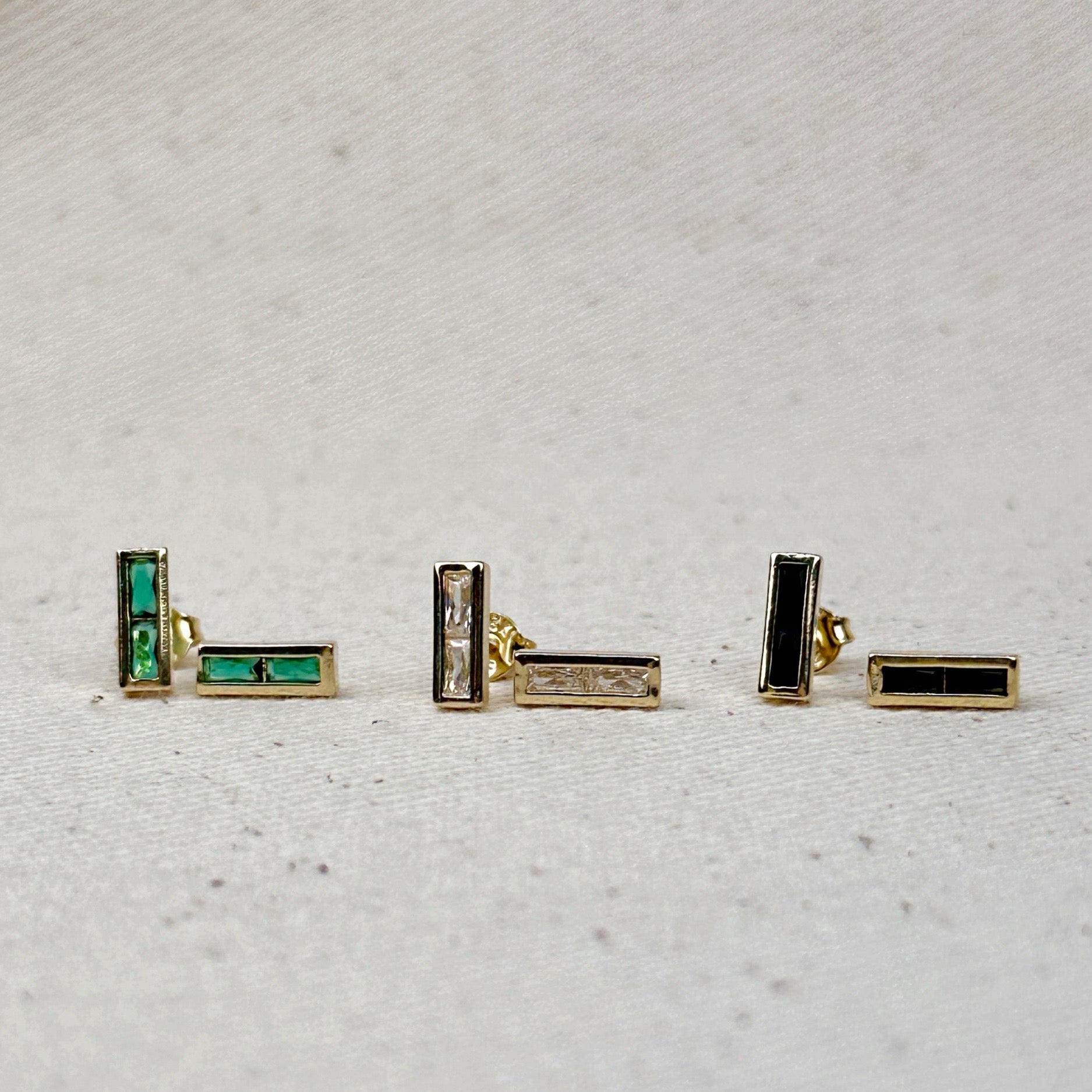 Gold Filled 18k Colored Split Baguette Stud Earring