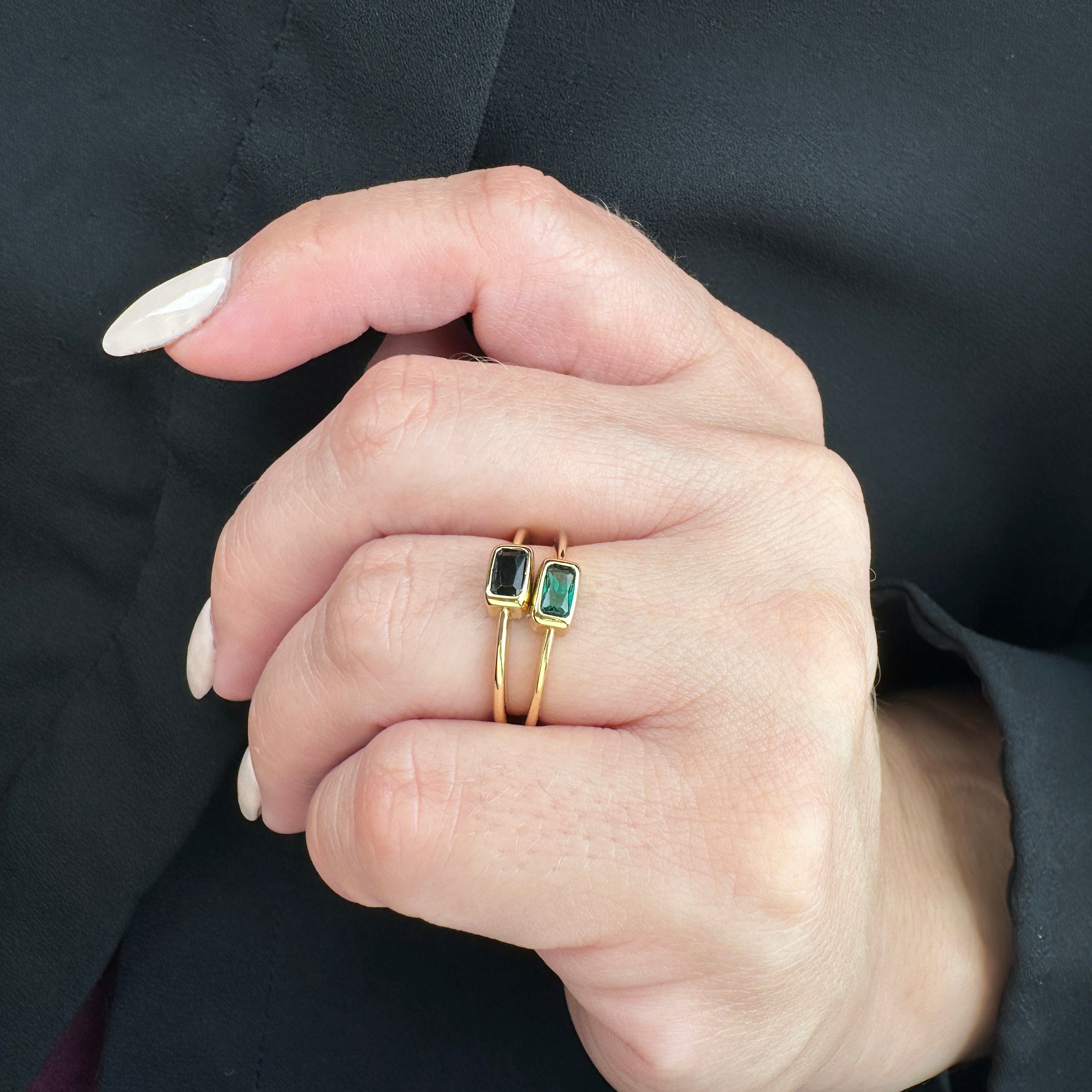 Gold Filled 18k Colored CZ Rectangle Solitaire Ring