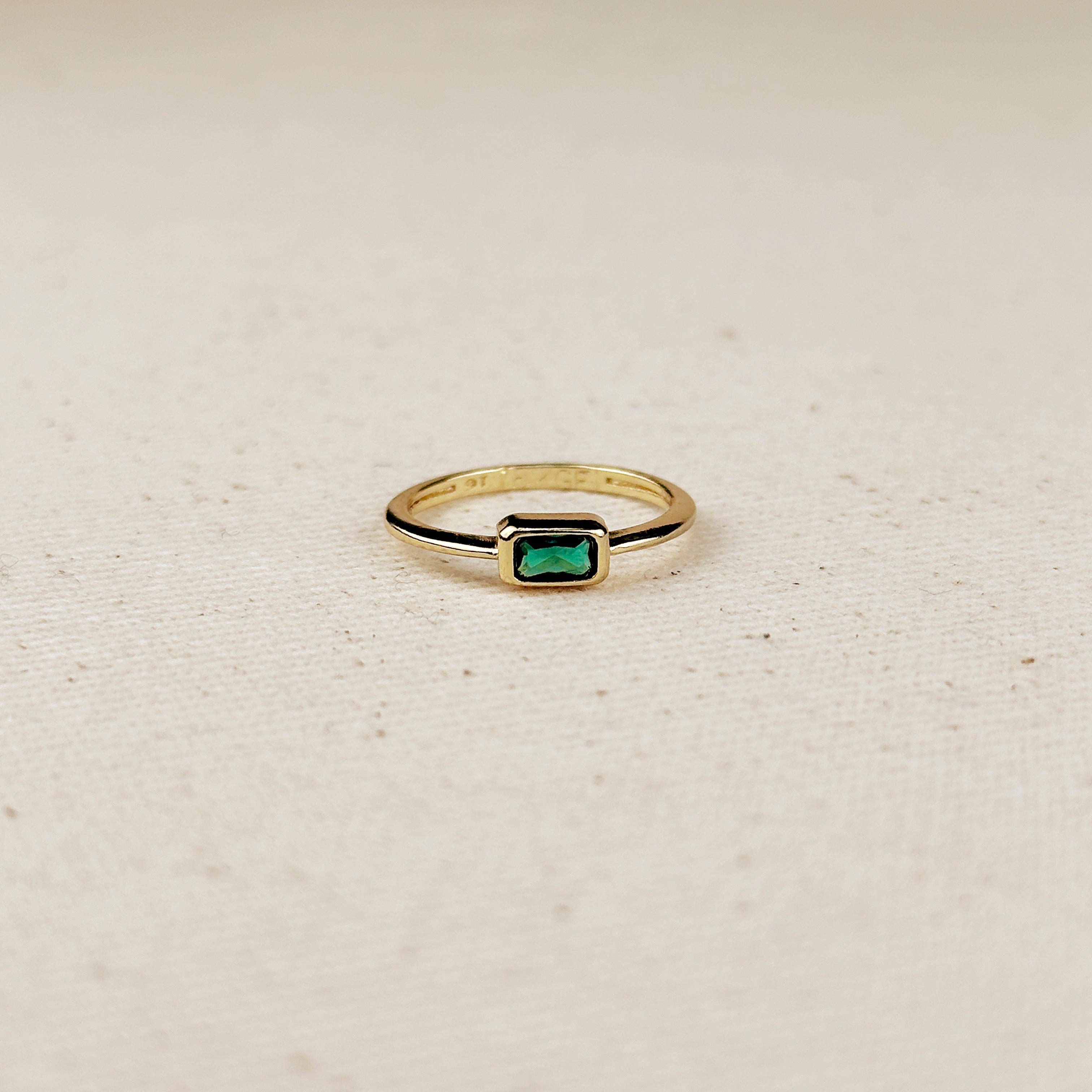 Gold Filled 18k Colored CZ Rectangle Solitaire Ring